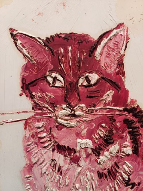 Lovely Oil On Board Painting Of 'The Cat' By Fred Yates photo for sale