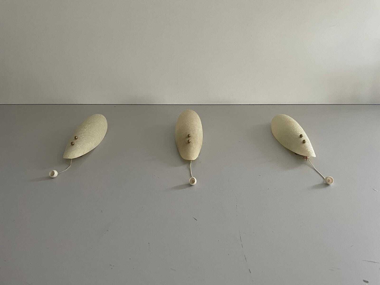 Elegant Leaf Design Fiberglass Set Of 3 Sconces, 1960s, Germany photo vinterior