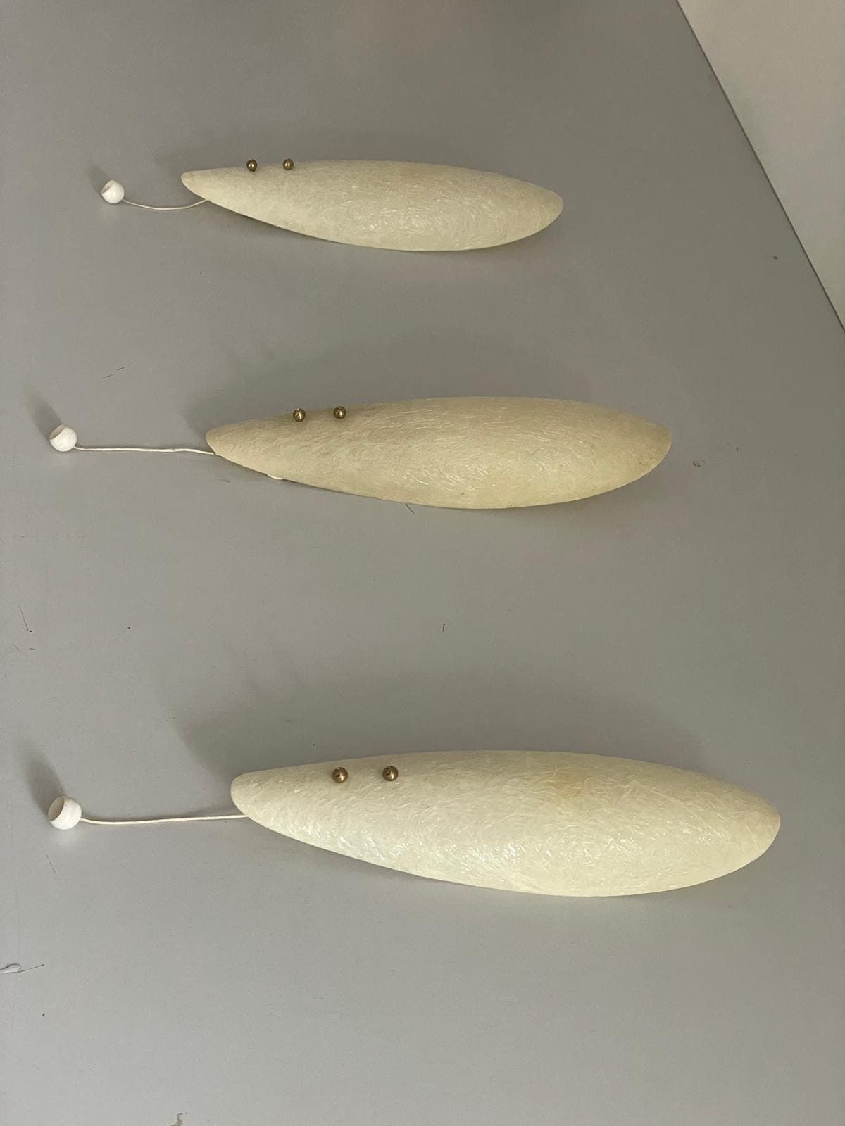 Elegant Leaf Design Fiberglass Set Of 3 Sconces, 1960s, Germany photo vintage