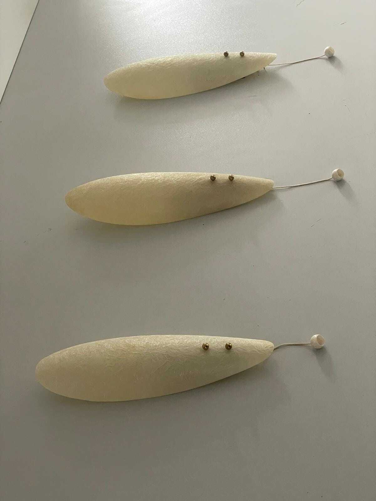 photo for sale Elegant Leaf Design Fiberglass Set Of 3 Sconces, 1960s, Germany