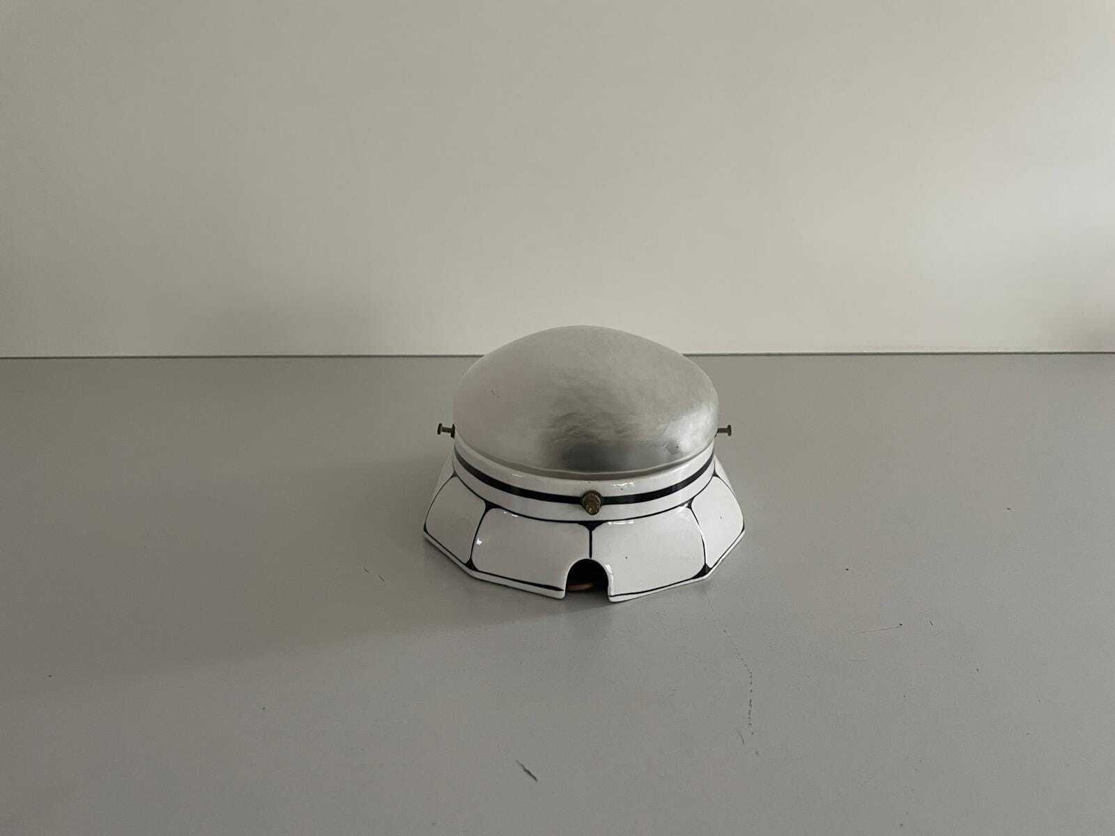 photo furniture Oval Frosted Glass And Black White Porcelain Single Wall Or Ceiling Light By Ges. Gesch, 1930s, Germany