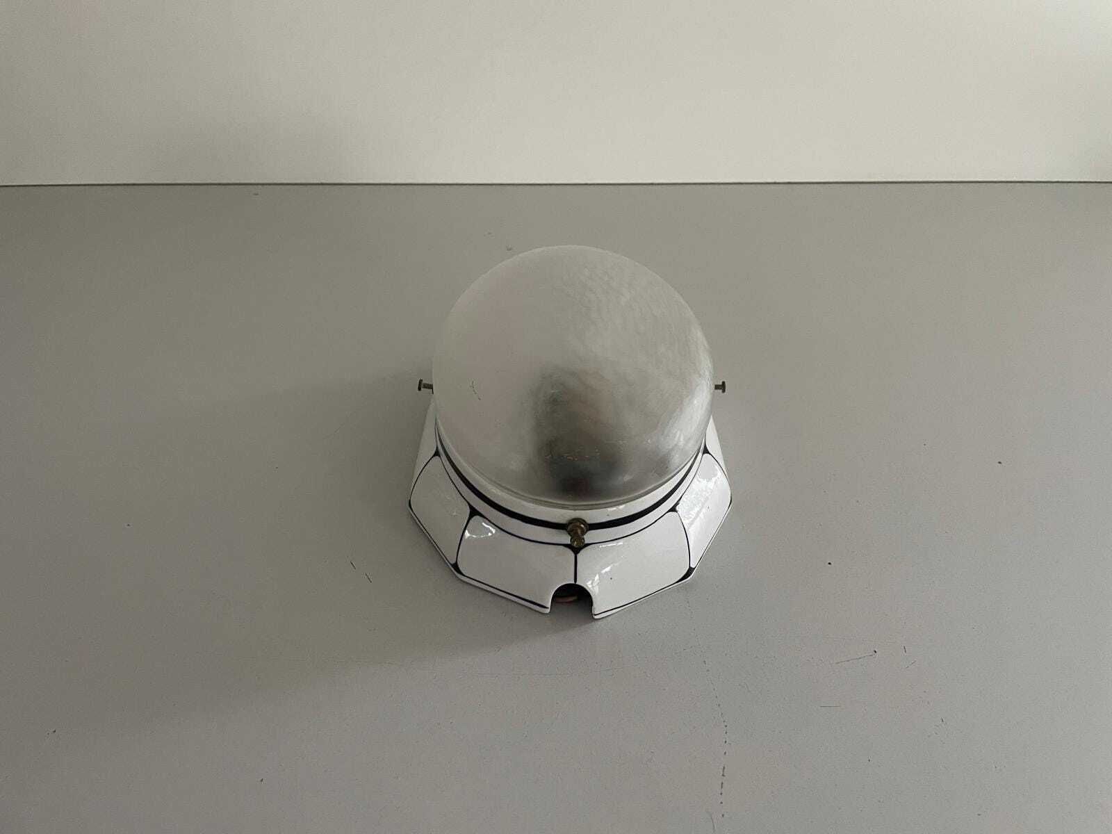 photo for sale Oval Frosted Glass And Black White Porcelain Single Wall Or Ceiling Light By Ges. Gesch, 1930s, Germany