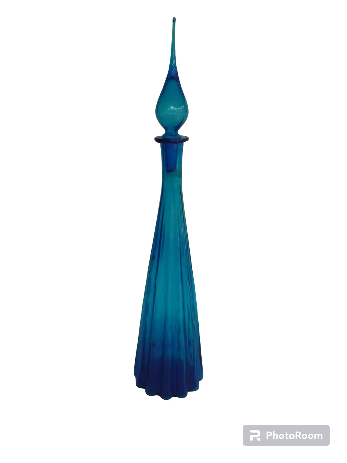Large Vintage Hand Blown Glass Decanters Blue Glass Decanter photo vinterior