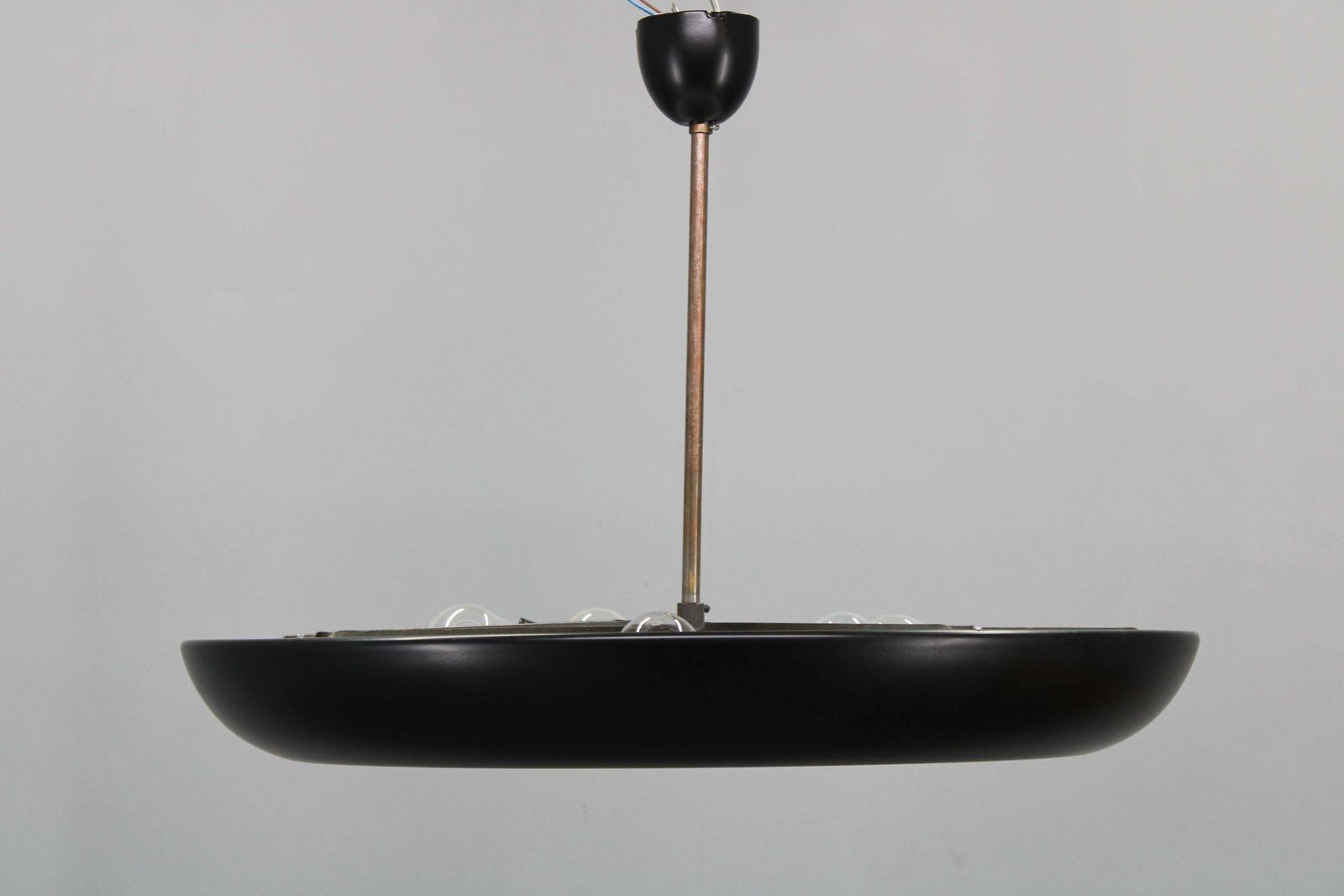1940s Josef Hůrka For Napako Bauhaus Ufo Pendant Light, Metal & Glass, Restored photo for sale