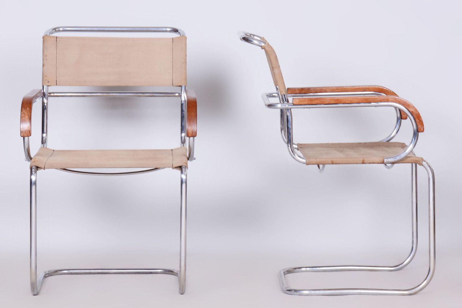 Restored Bauhaus Pair Of Chairs, Anton Lorenz, Mücke Melder, Czech, 1930s photo vinterior