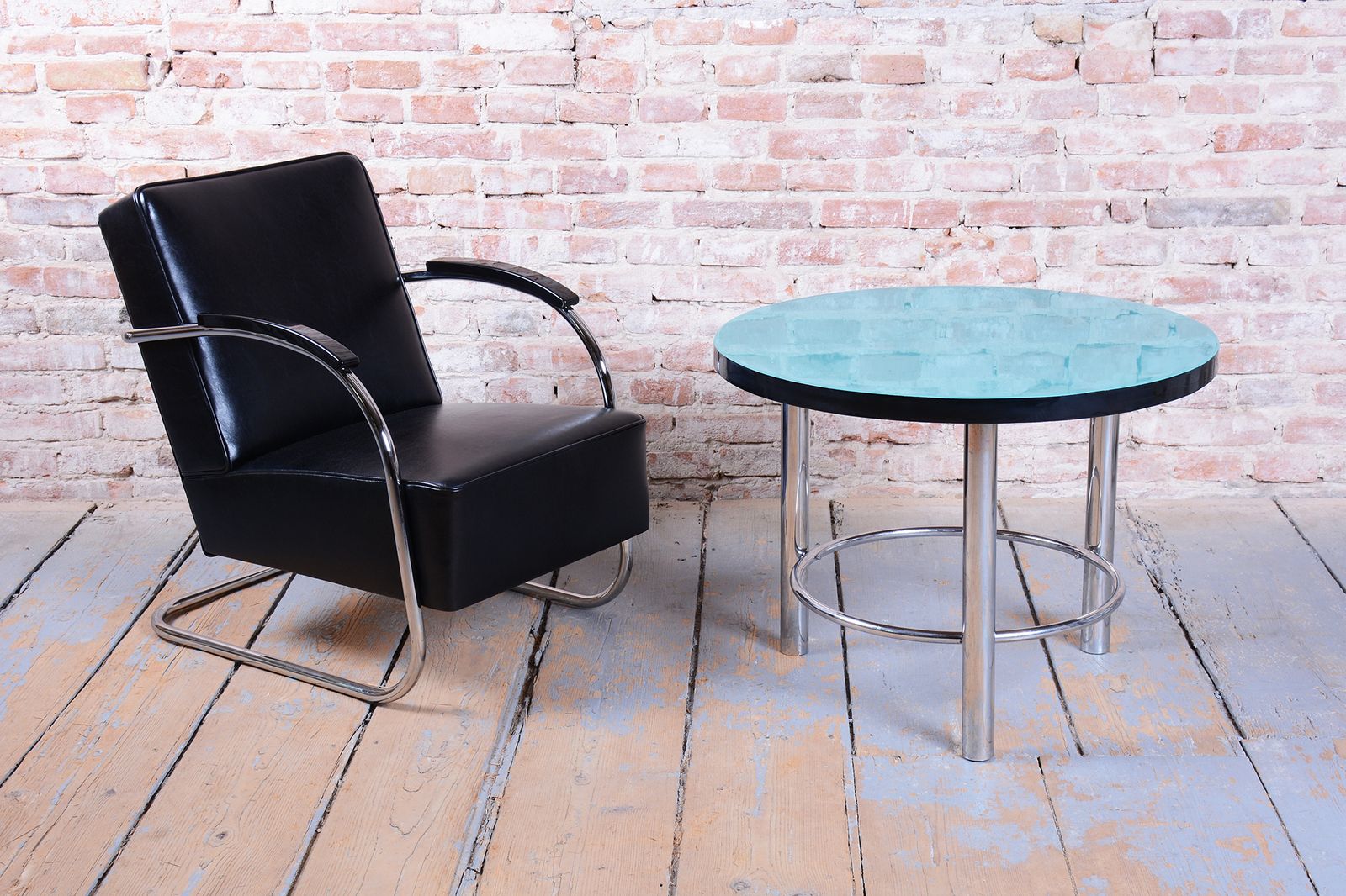 Restored Bauhaus Round Coffee Table, Chrome Plated Steel, Czech, 1930s photo buy
