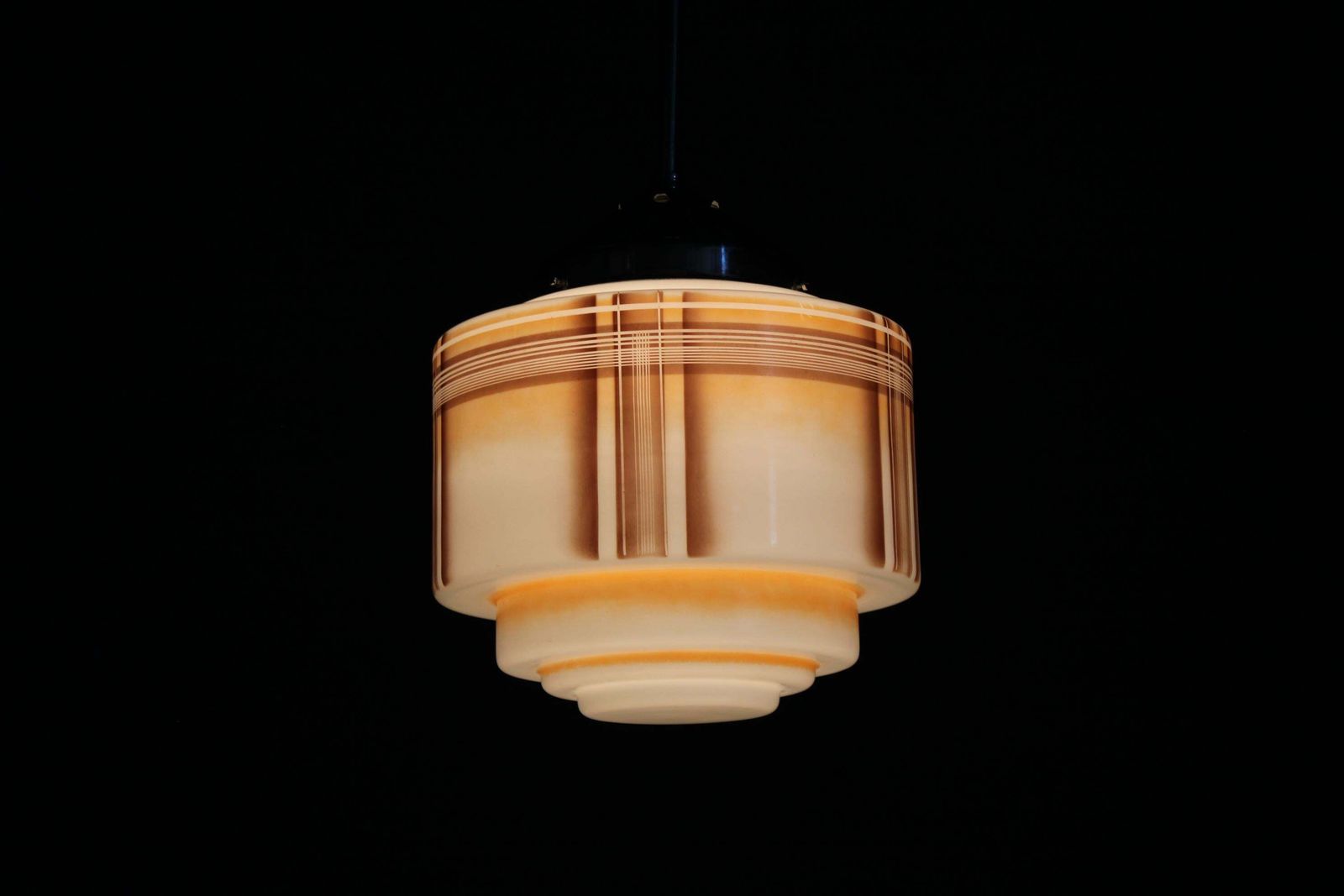 photo buy 1930s Napako Art Deco Pendant Light In Chrome And Glass, Restored, New Wiring