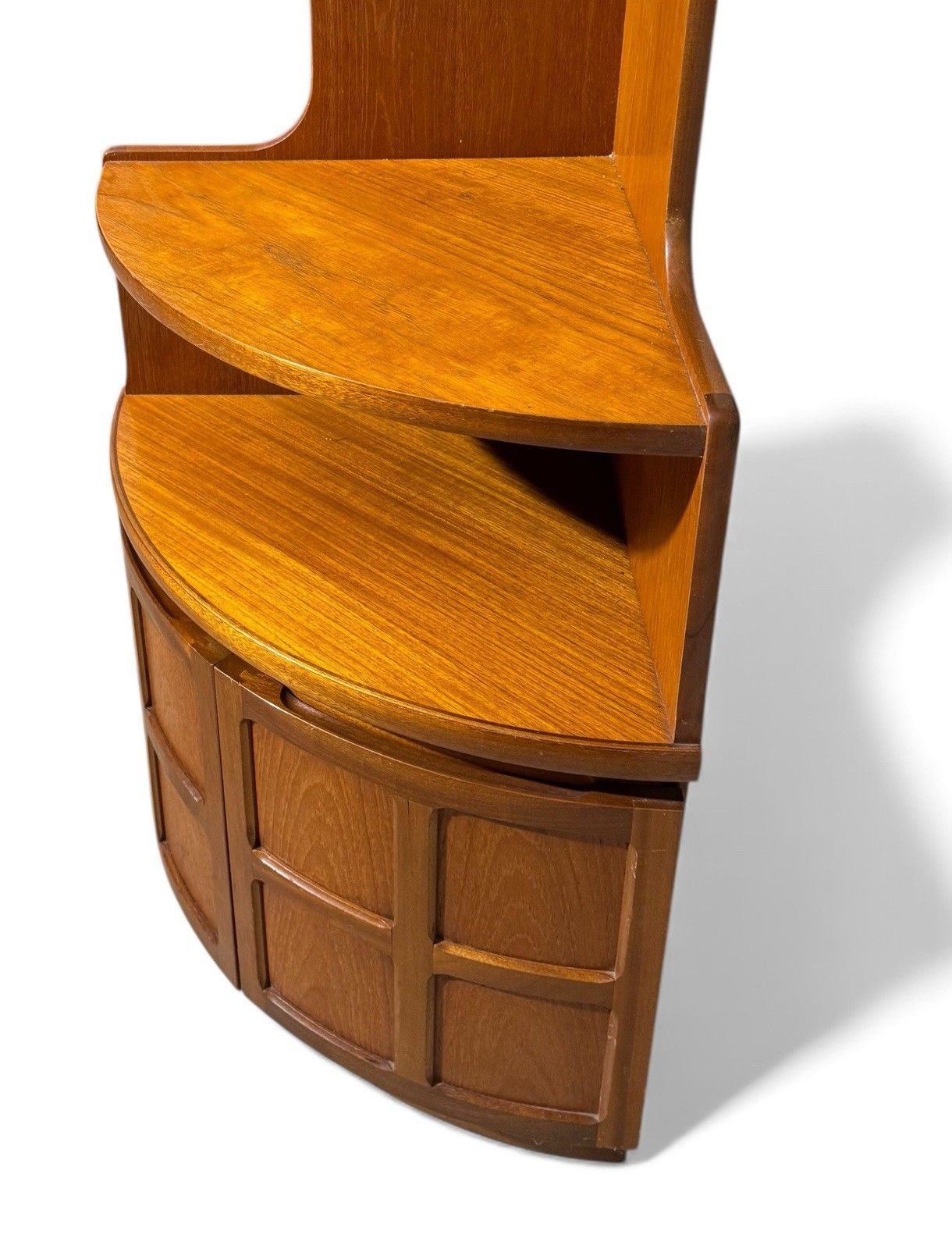 295.0 Pair Of Nathan Squares Teak Corner Cupboards Mid Century Retro C1970s photo