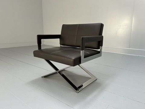 Pair Of Poltrona Frau “Aster X” Lounge Armchairs – In Dark Brown “Pelle Frau” Leather photo Furniture