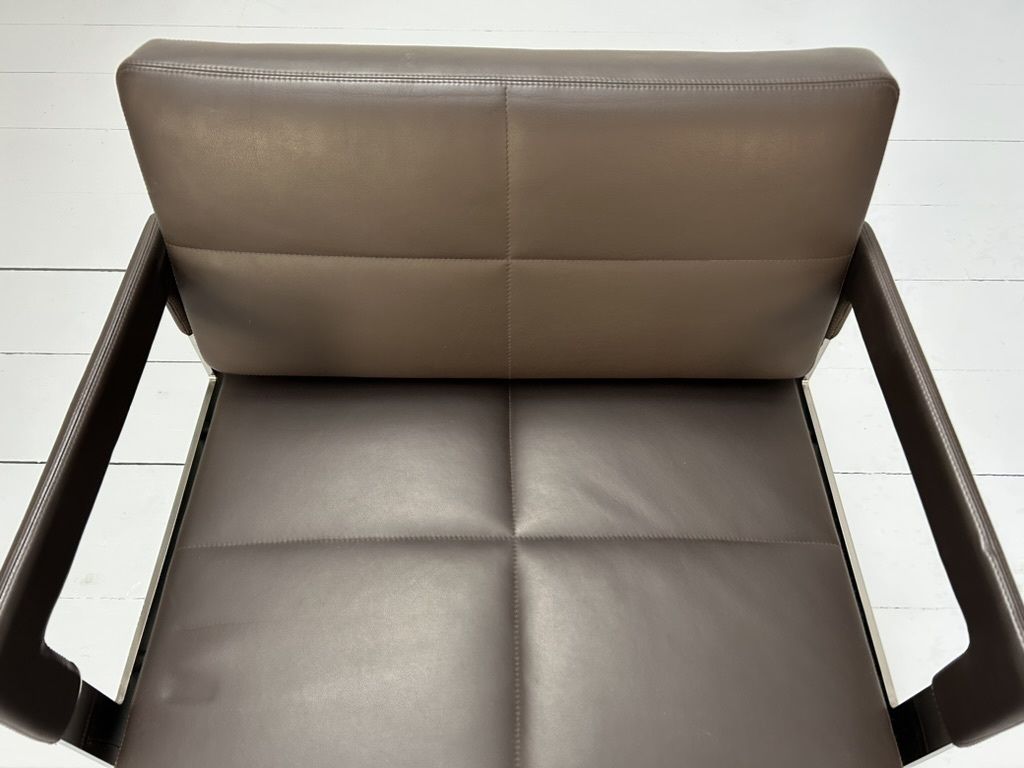 photo buy Pair Of Poltrona Frau “Aster X” Lounge Armchairs – In Dark Brown “Pelle Frau” Leather