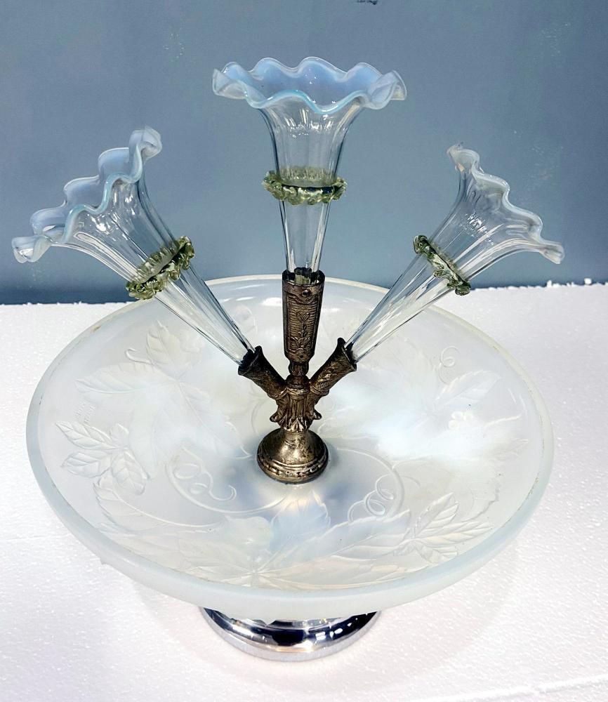 Art Deco Centrepiece Vase Julien Glass France Epergne 1930 photo vintage