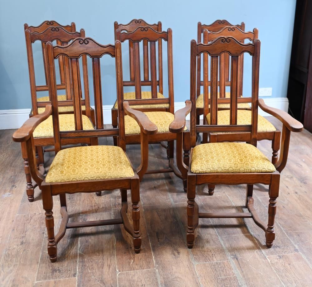 Set 8 Arts And Crafts Dining Chair Oak Farmhouse 1910