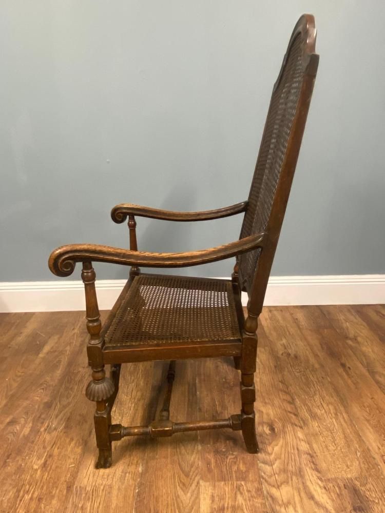 photo furniture Set 4 Carved Chairs Cane Weaved Cromwellian Farmhouse 1890