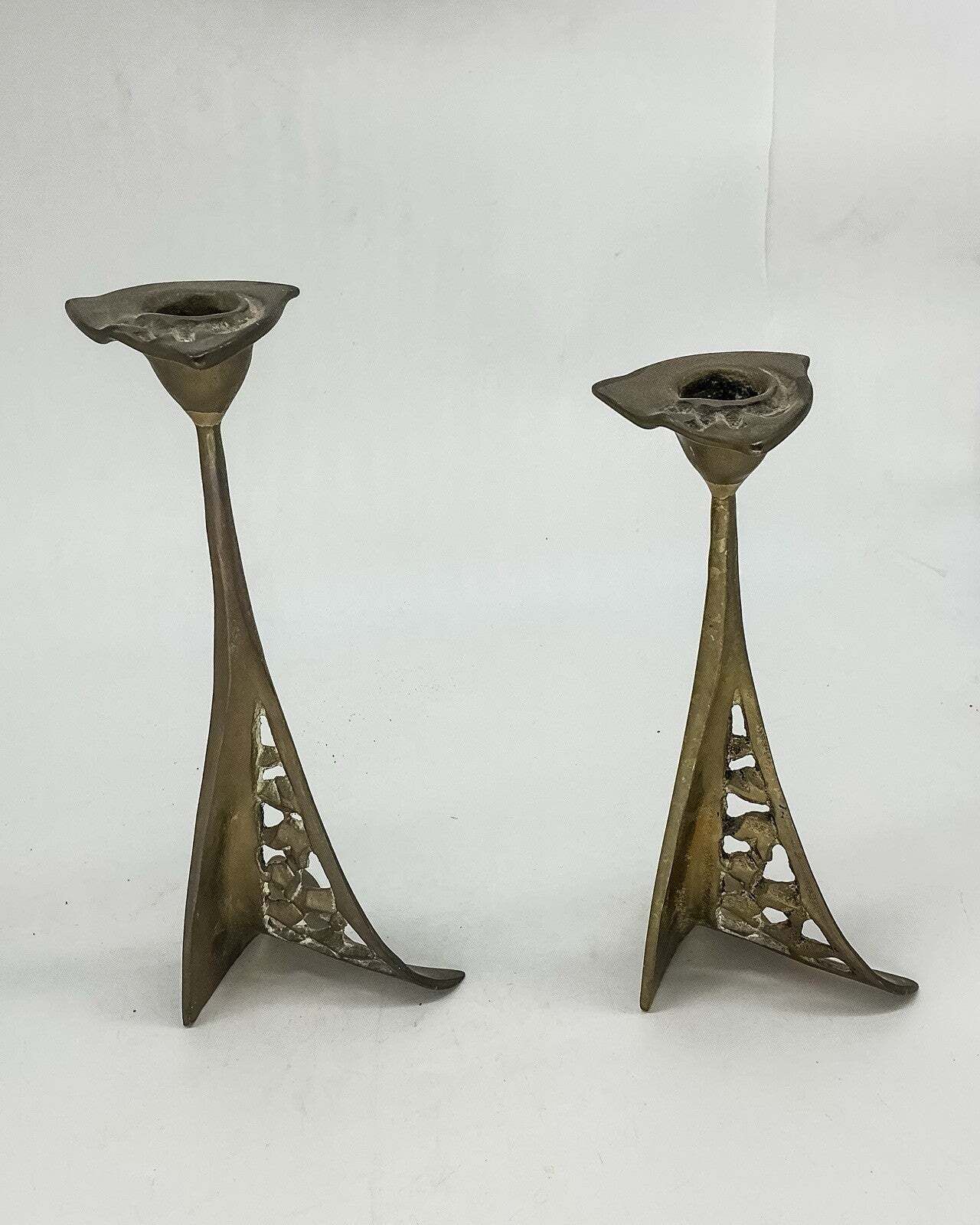 Kurt Jesch Pair Secessionist Bronze Candle Holders Austrian 70s 21/ 23 Cm photo furniture