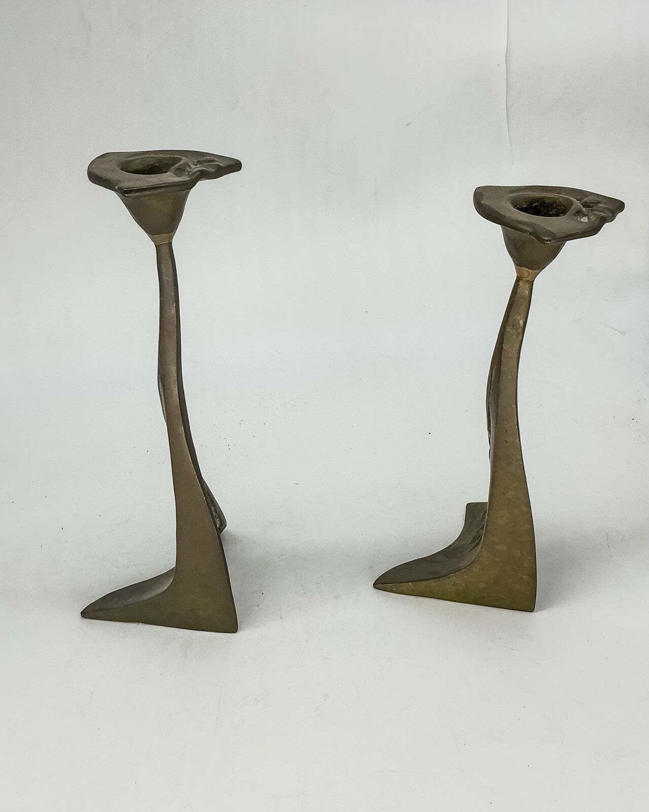 Kurt Jesch Pair Secessionist Bronze Candle Holders Austrian 70s 21/ 23 Cm photo for sale