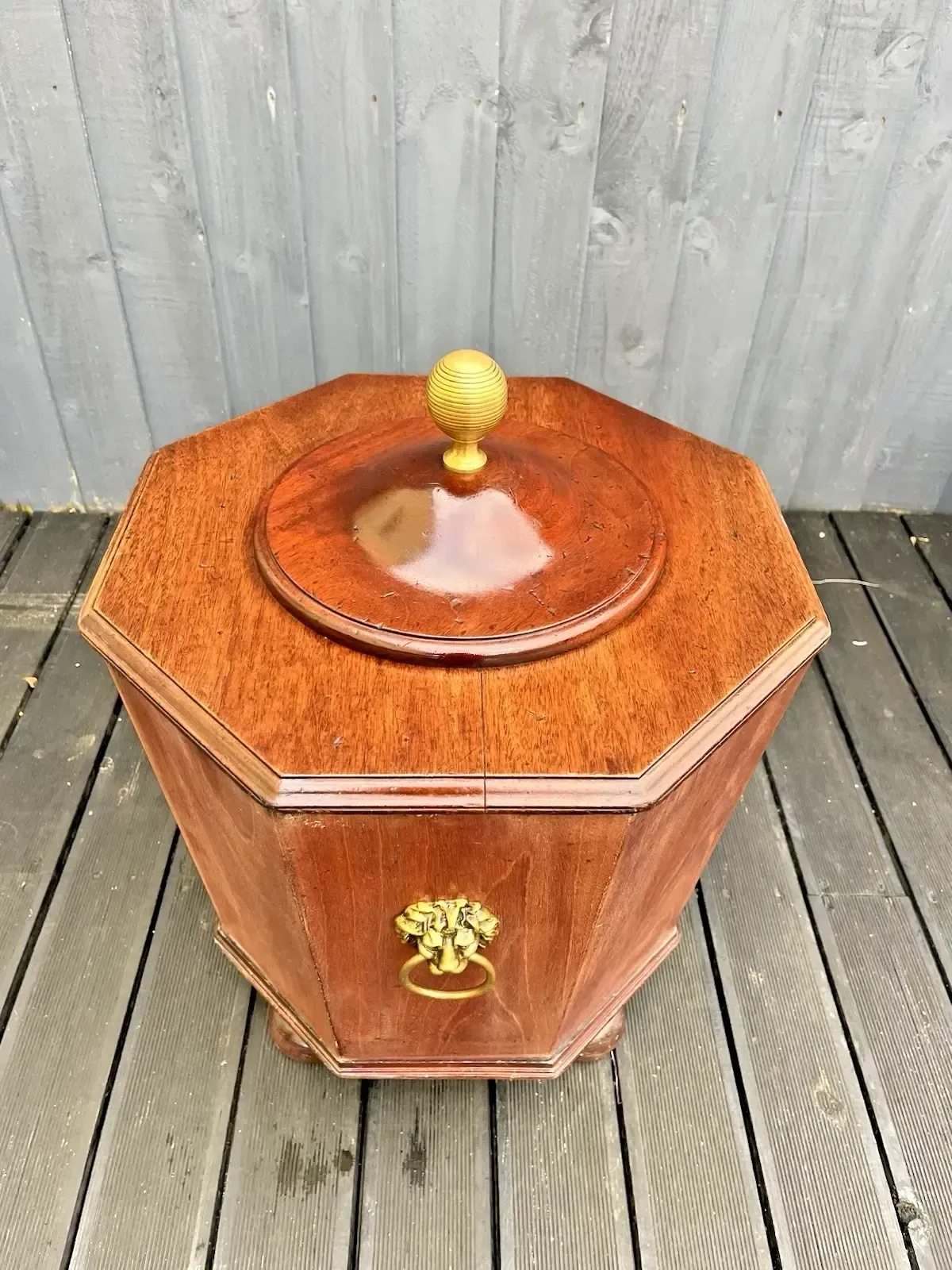 19th C Country House Octagonal Cellarette Wine Cooler 4 Brass Lion Head Handles photo furniture