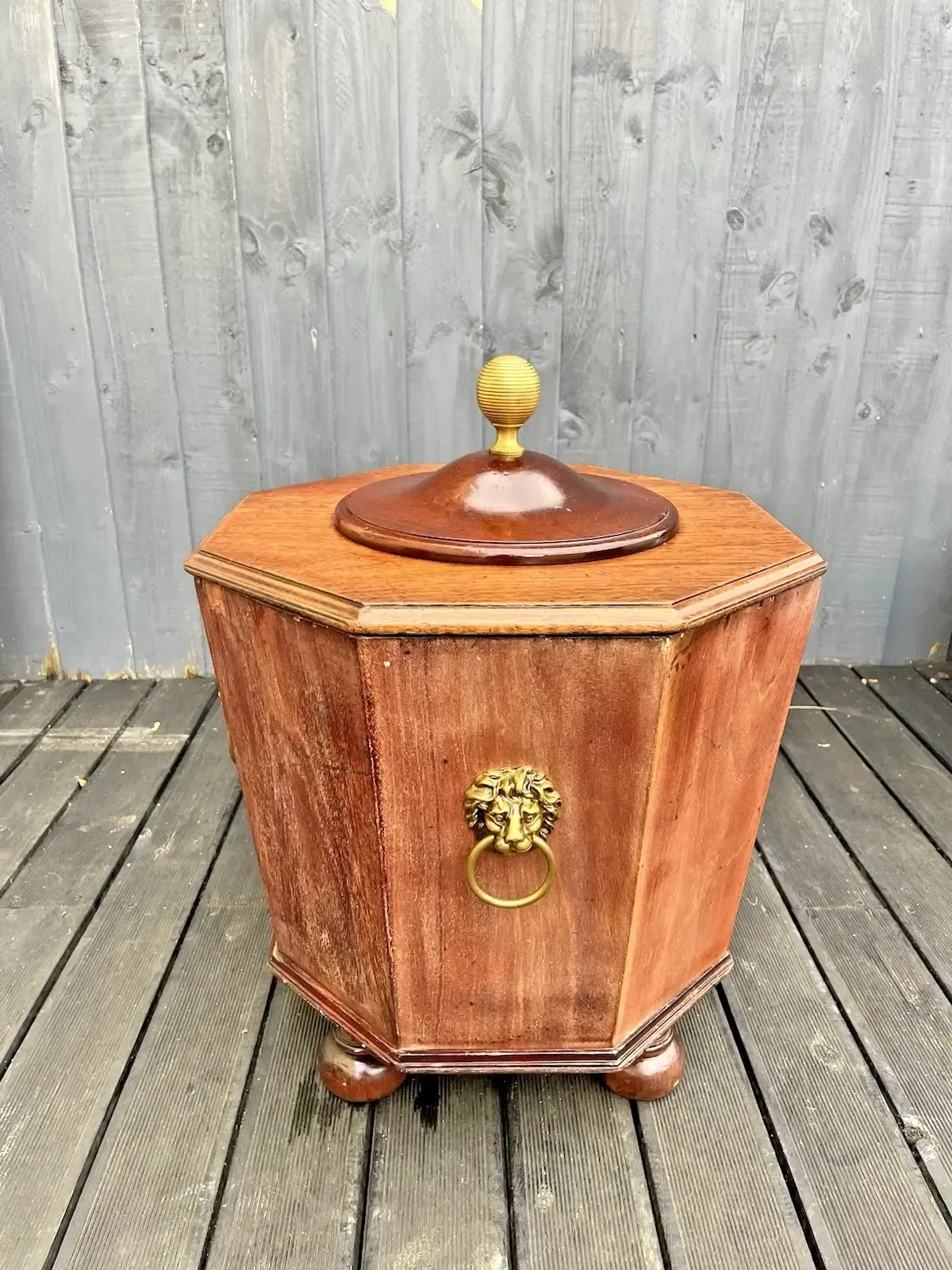 19th C Country House Octagonal Cellarette Wine Cooler 4 Brass Lion Head Handles photo vinterior