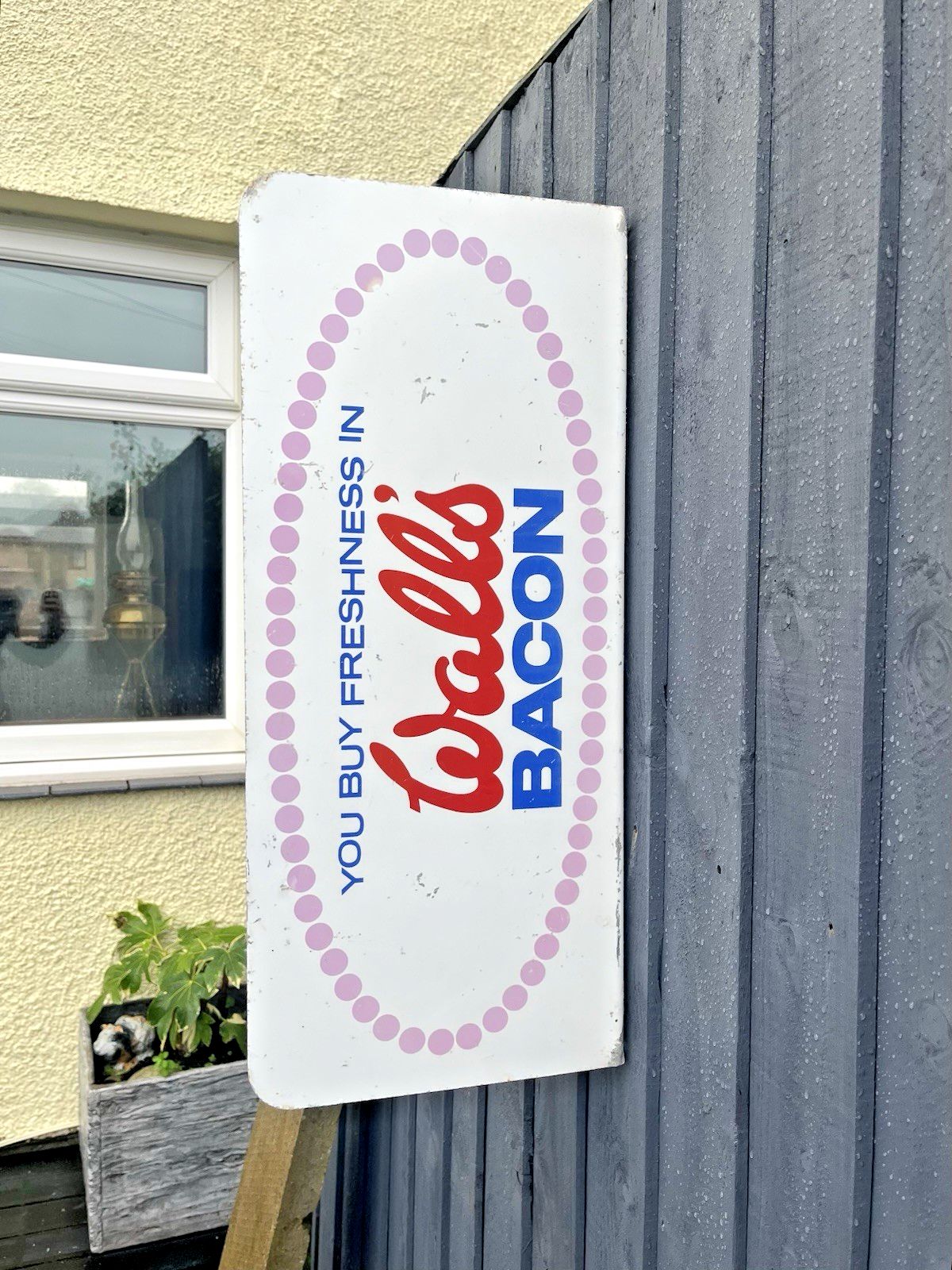 Rare Vintage Walls Bacon Not Ice Cream Metal Wall Flange Shop Butchers Sign 80's