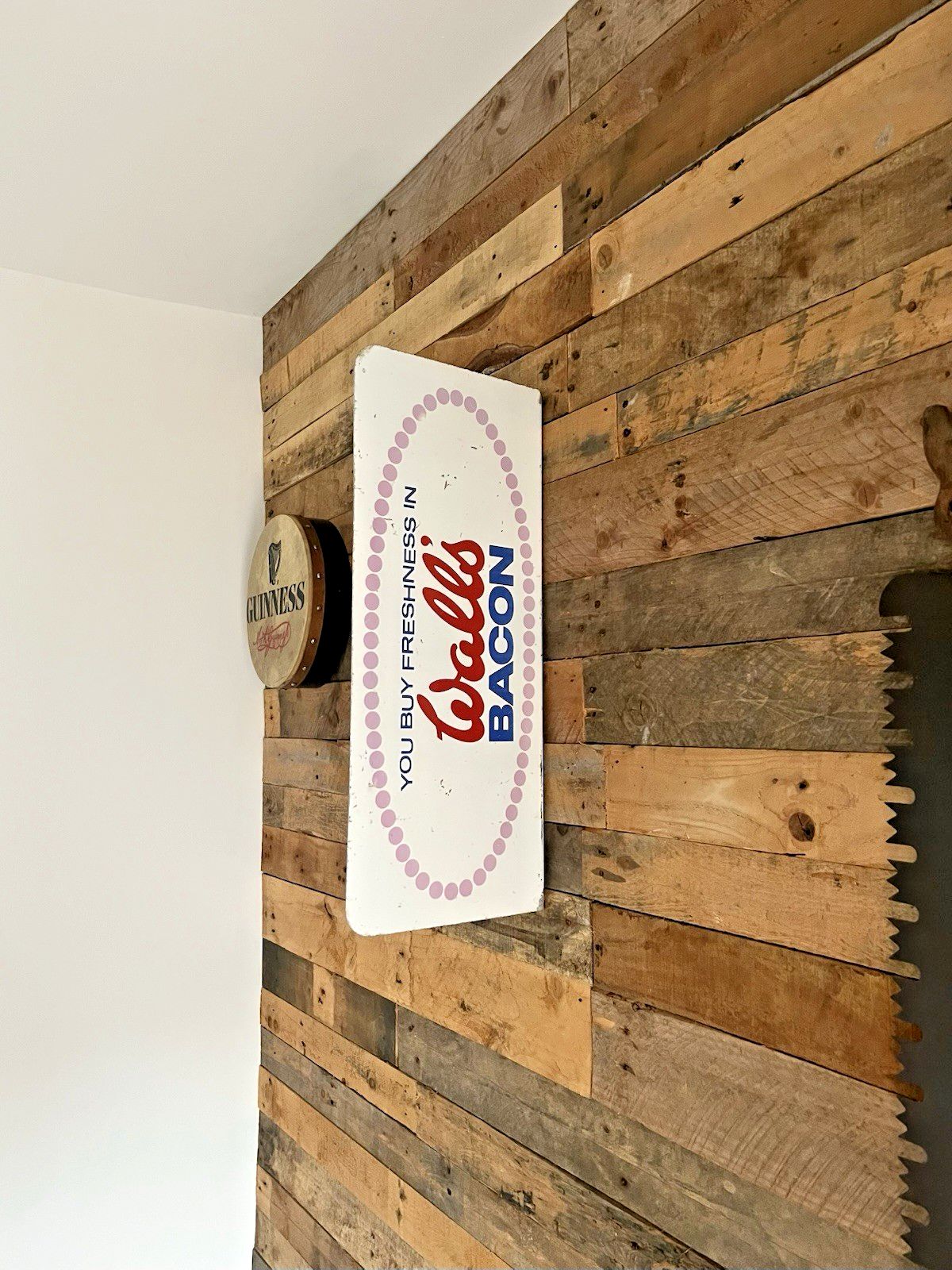 Rare Vintage Walls Bacon Not Ice Cream Metal Wall Flange Shop Butchers Sign 80's photo for sale