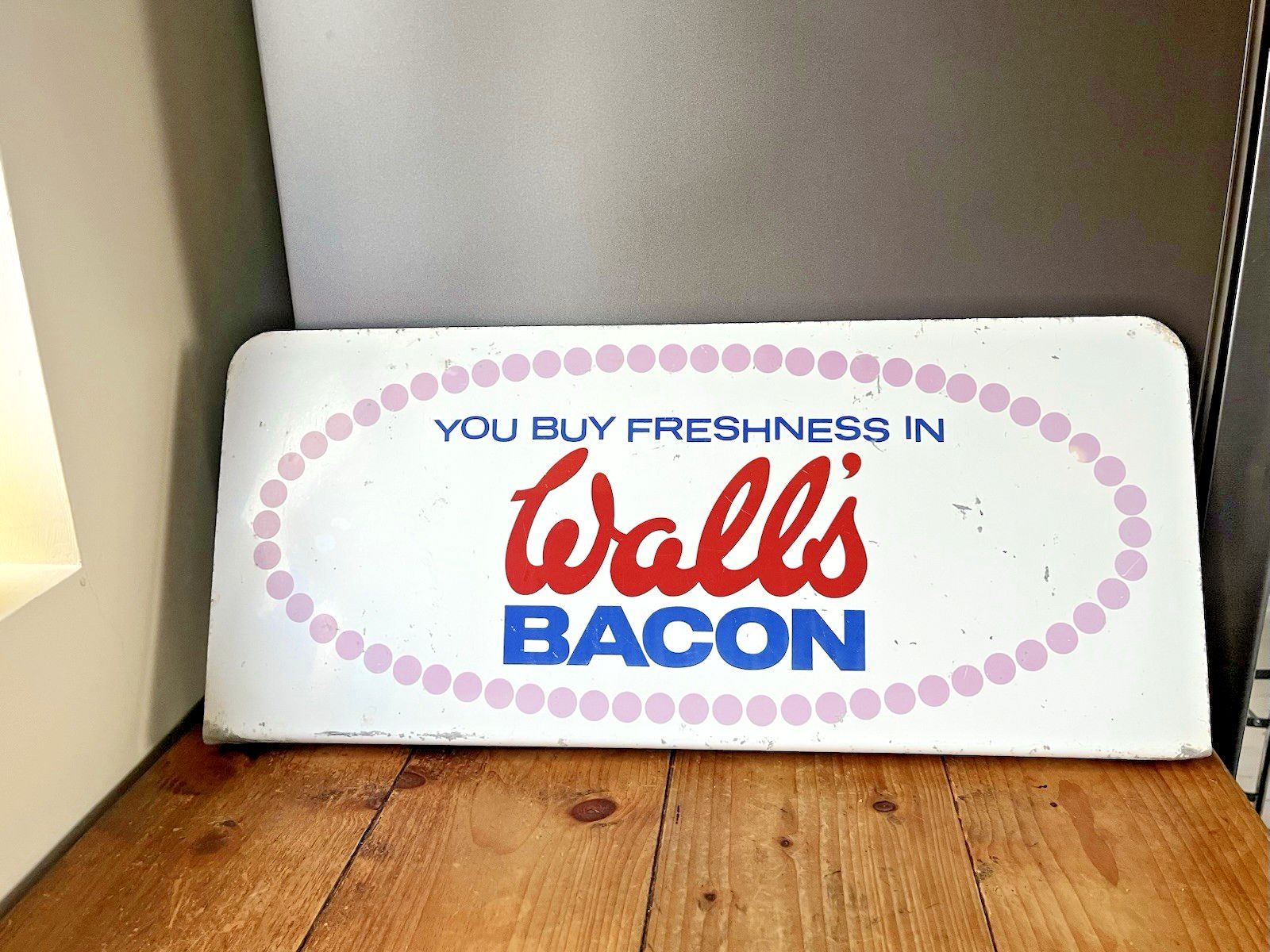 135.0 Rare Vintage Walls Bacon Not Ice Cream Metal Wall Flange Shop Butchers Sign 80's photo