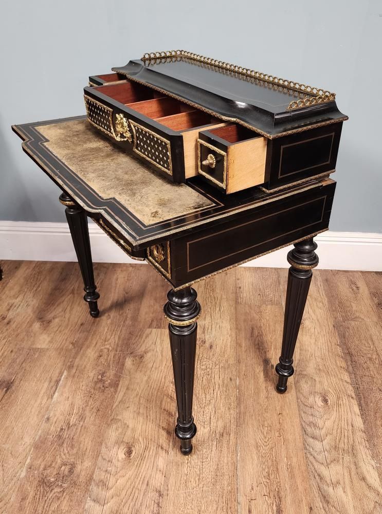 photo furniture French Napoleon III Ebonised And Gilt Bronze Writing Desk Bonheur Du Jour 1880