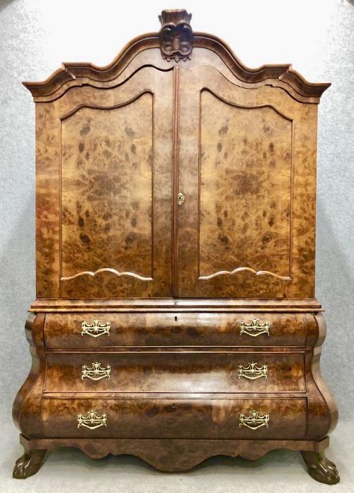 Good Burr Walnut Dutch Linen Press Cupboard