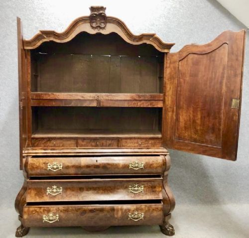 Good Burr Walnut Dutch Linen Press Cupboard photo for sale