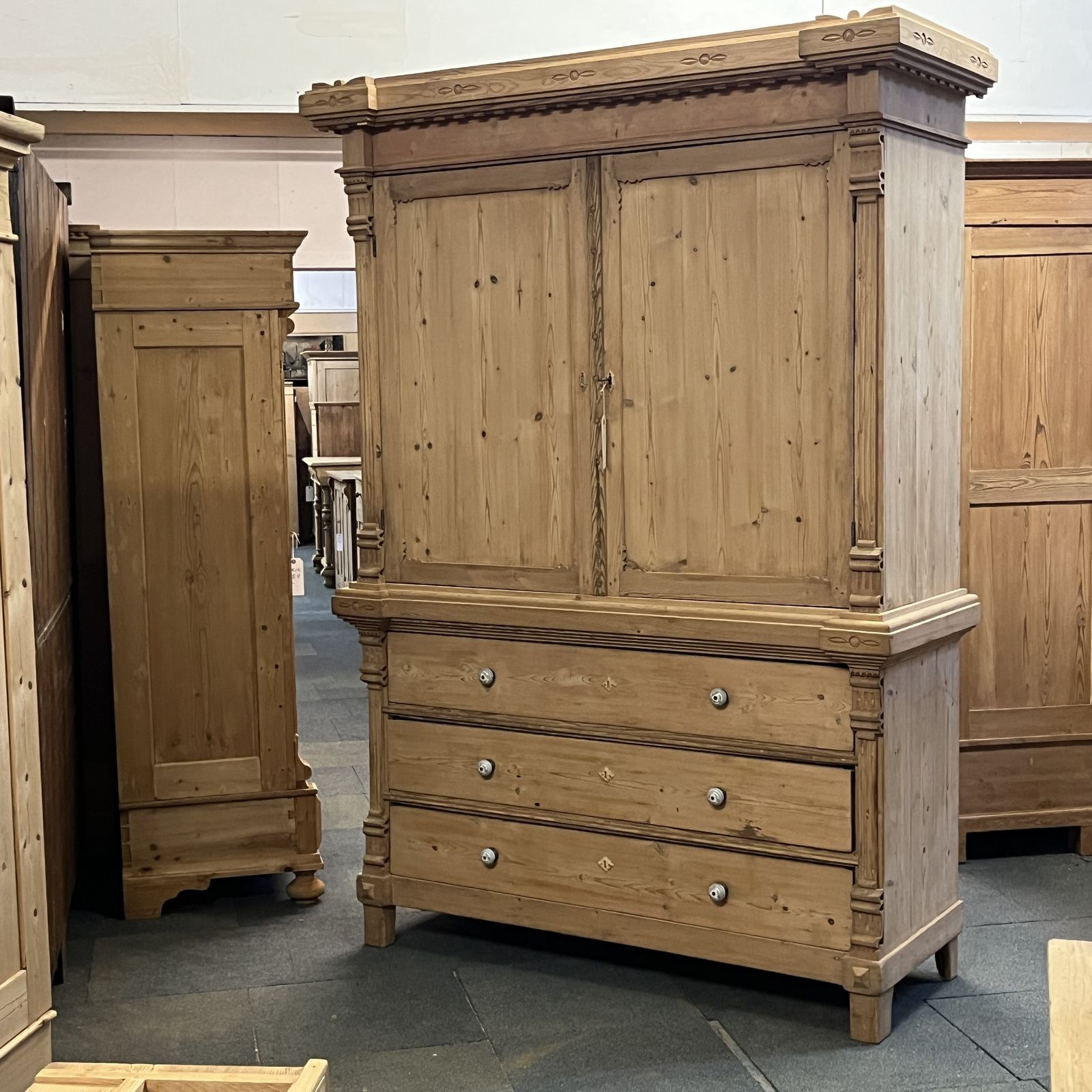 Large Dutch Antique Pine Linen Press photo Furniture
