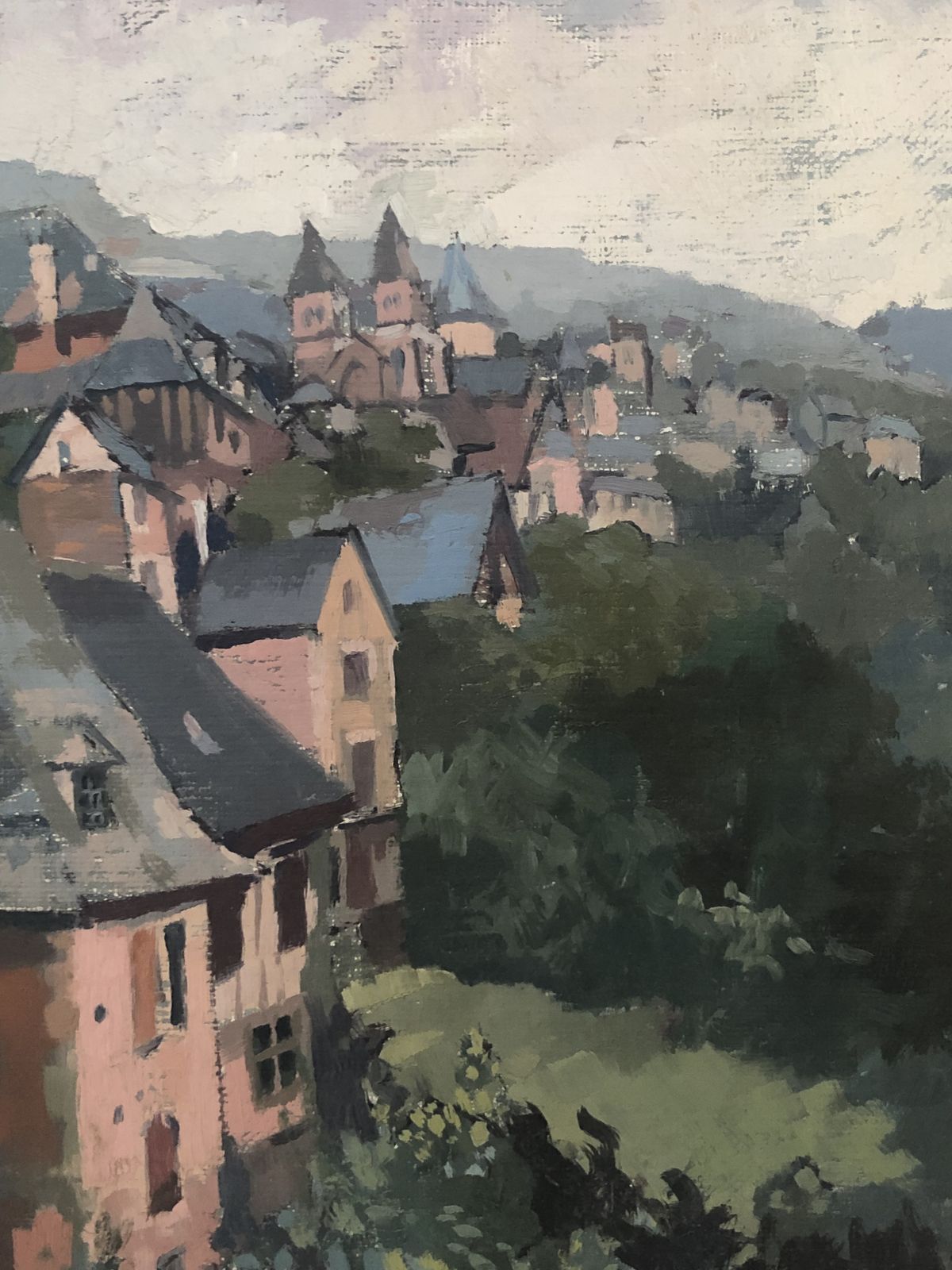 20th Century Oil Painting Provence Townscape By Listed British Artist photo vintage