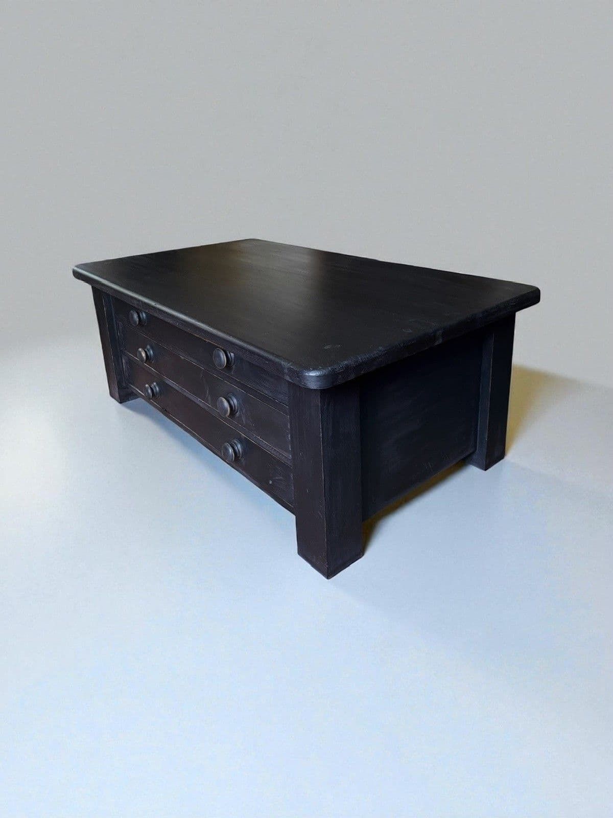 Large Black Painted Pine Late 20th Century Coffee Tv Table Plan Chest Style photo furniture
