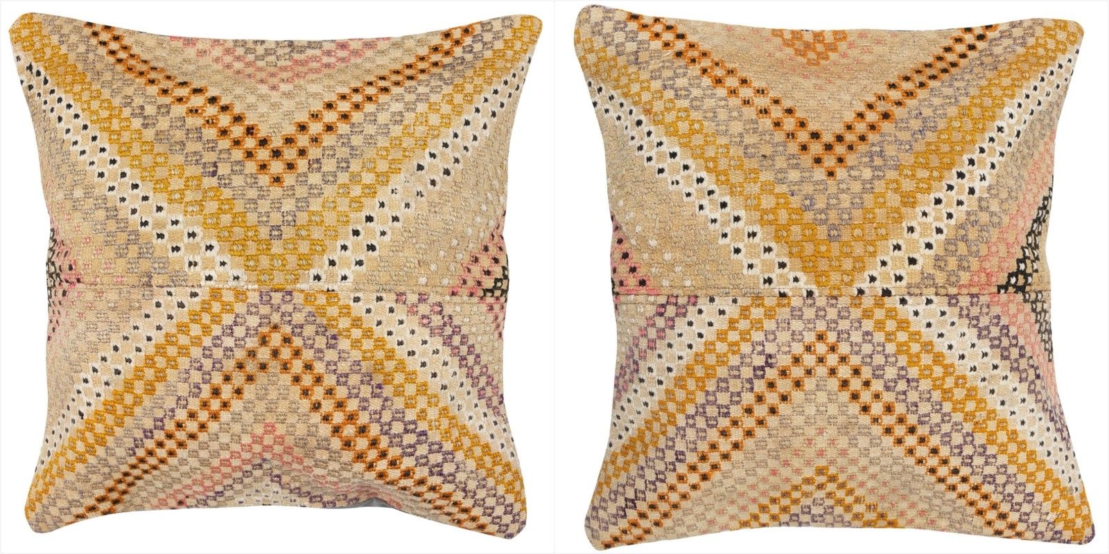 20"X20" Set Of 2 Hand Woven Kilim Cushion Covers. A Pair Of Lace Pillow Covers
