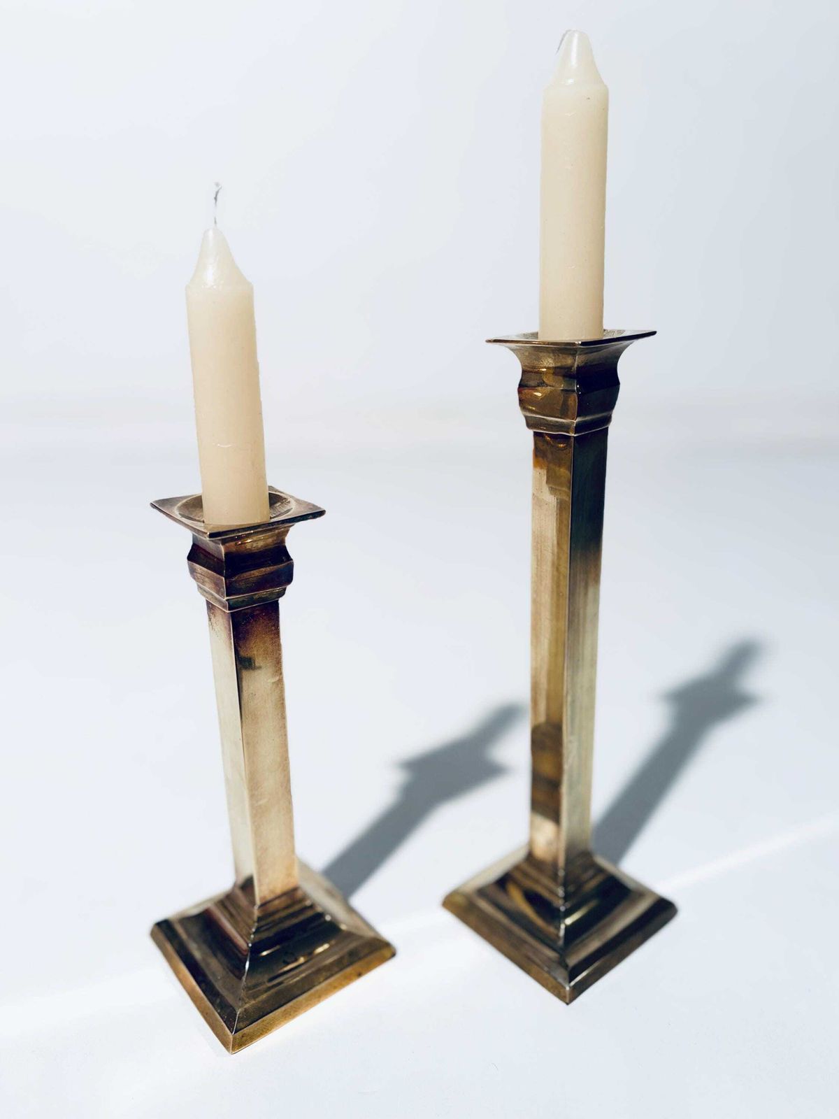 Two Brass Column Candle Holders / Hollywood Regency Classic Decor France photo furniture