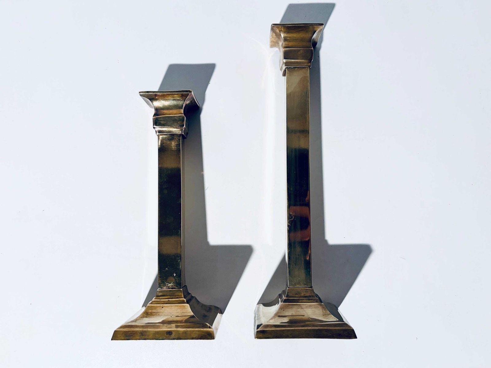 90.0 Two Brass Column Candle Holders / Hollywood Regency Classic Decor France photo