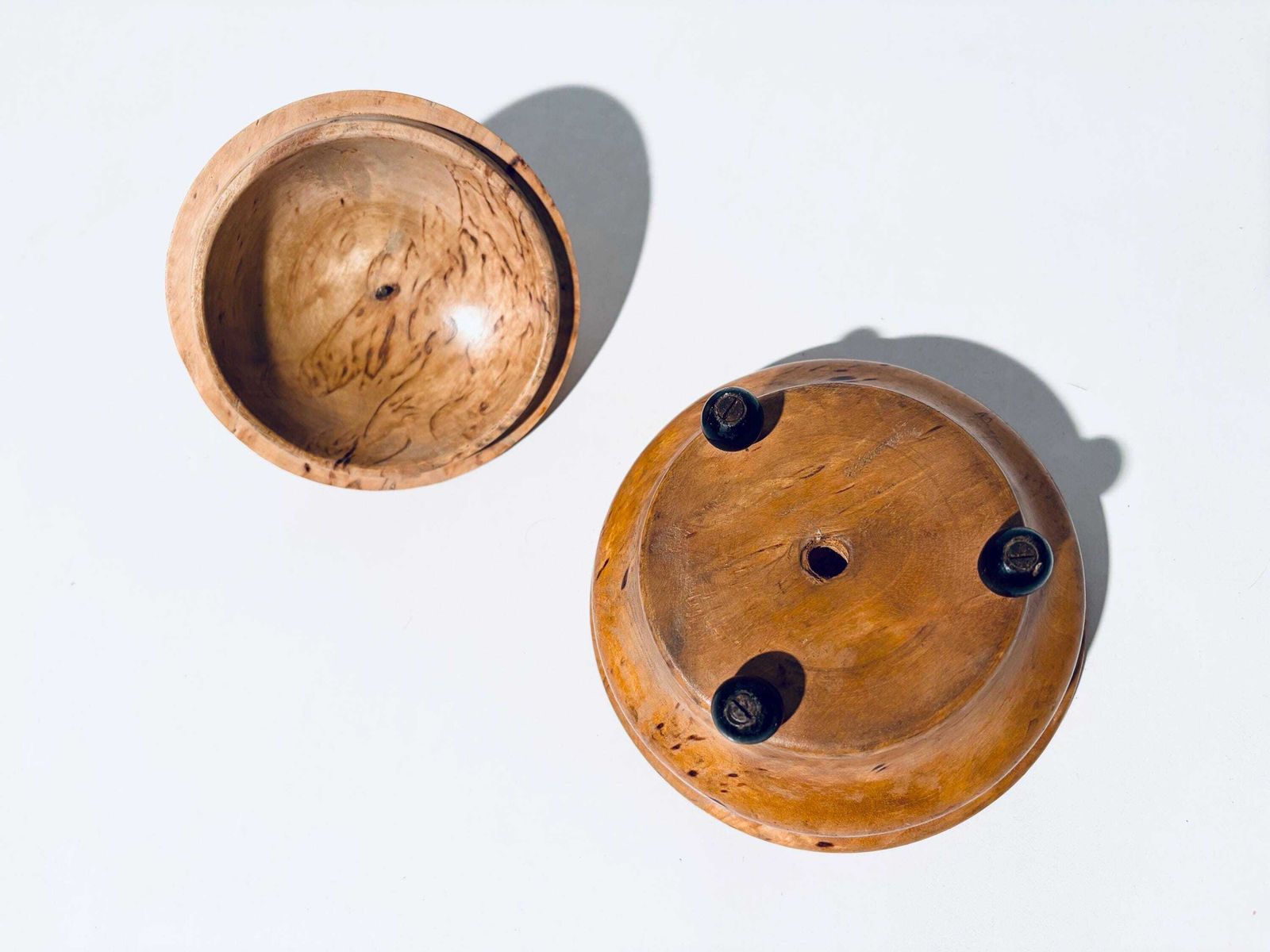 100.0 Art Deco Wooden Jewelery Box Round Bowl With Lid / 1920s Design Decor photo