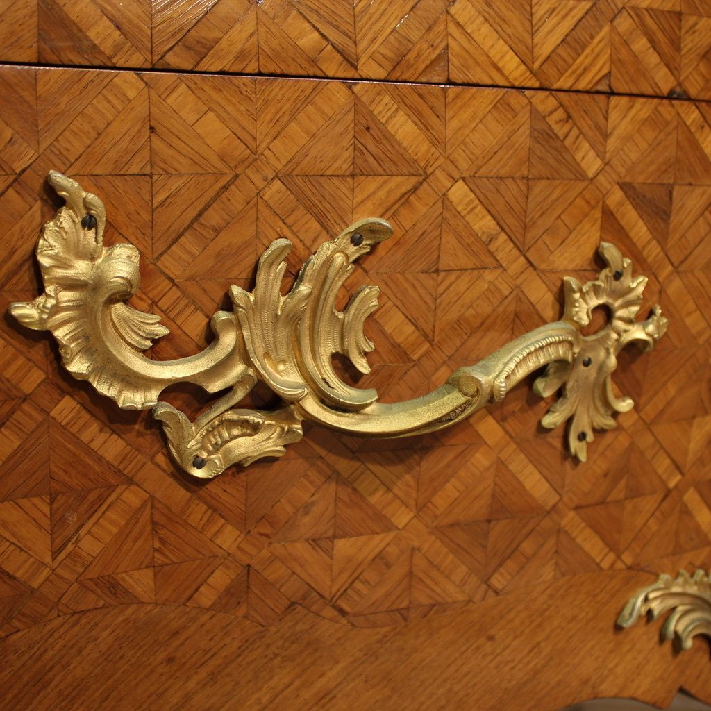 photo for sale 20th Century French Inlaid Dresser With Marble Top