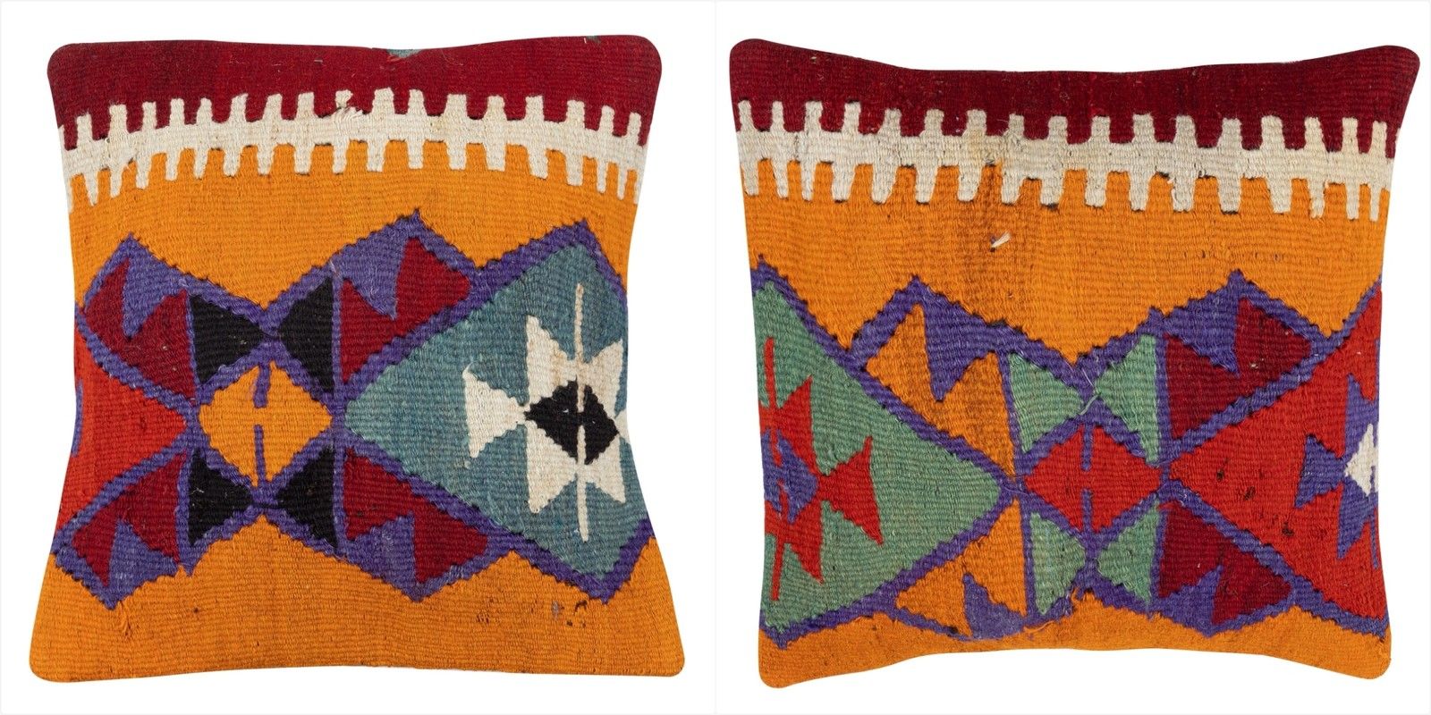 20"X20" Set Of 2 Hand Woven Kilim Cushion Covers. A Pair Of Lace Pillow Covers