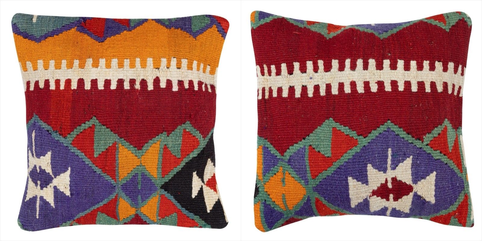 20"X20" Set Of 2 Hand Woven Kilim Cushion Covers. A Pair Of Lace Pillow Covers
