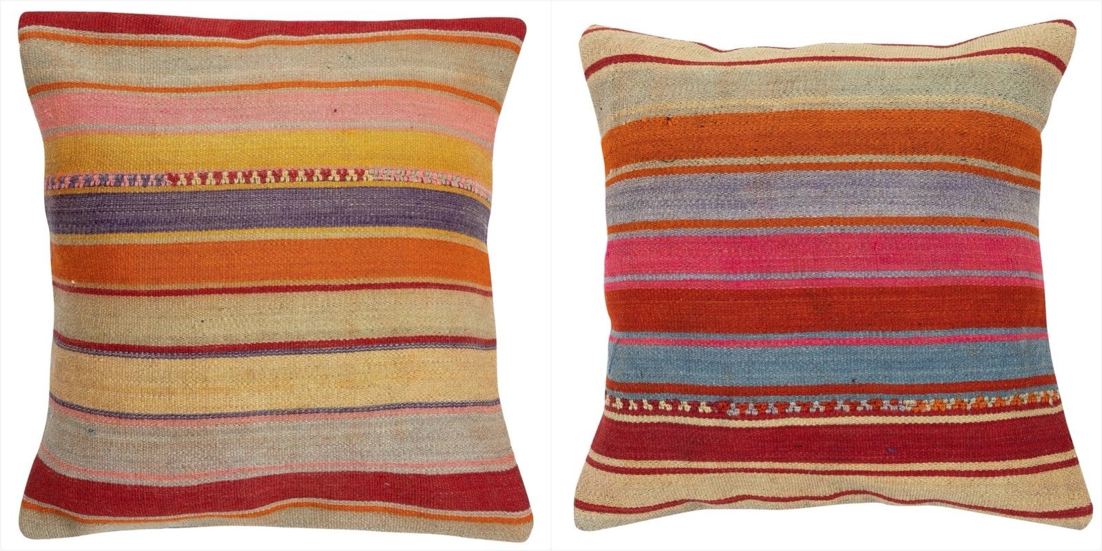 20"X20" Set Of 2 Handwoven Kilim Cushion Covers. Throw Pillows. Accent Pillows
