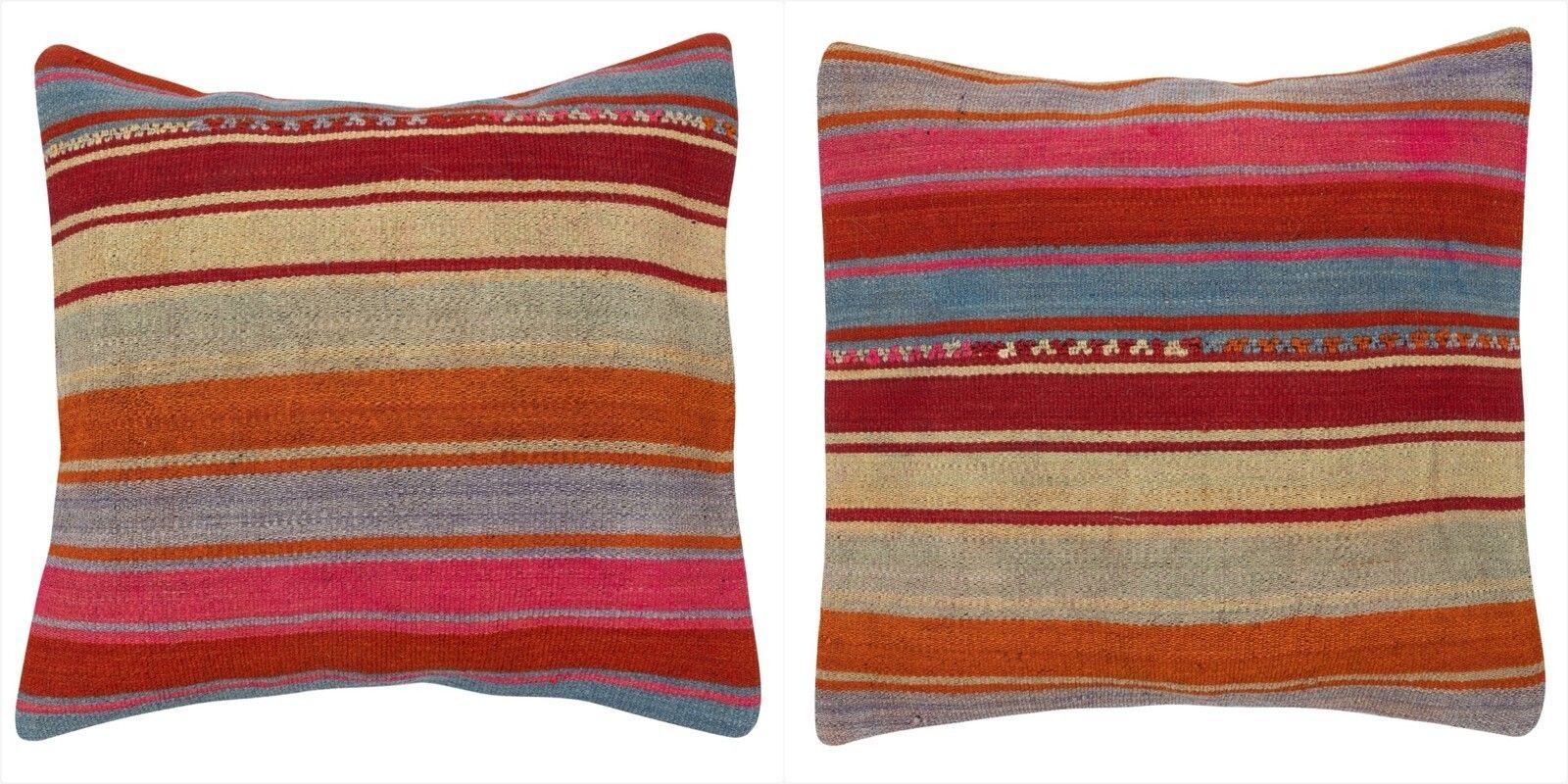 20"X20" Set Of 2 Hand Woven Kilim Cushion Covers. A Pair Of Lace Pillow Covers