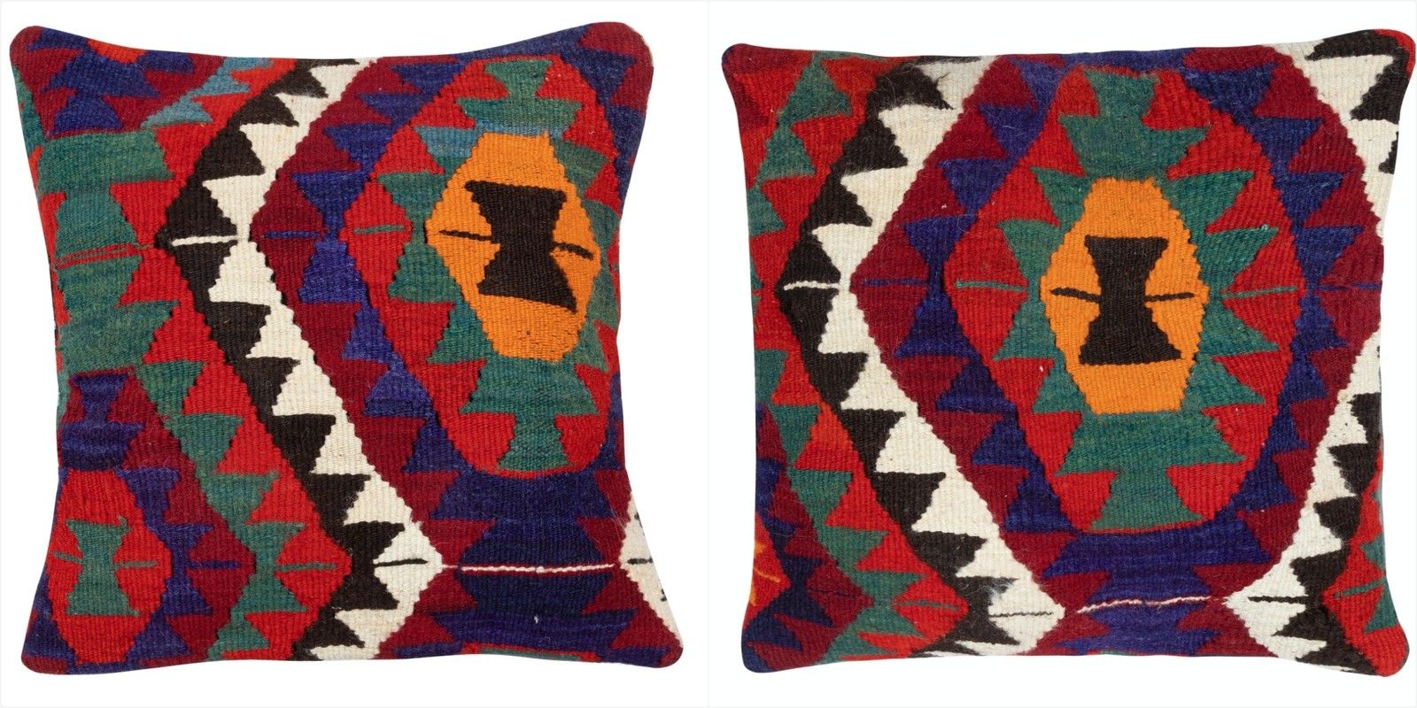 20"X20" Set Of 2 Hand Woven Kilim Cushion Covers. A Pair Of Lace Pillow Covers