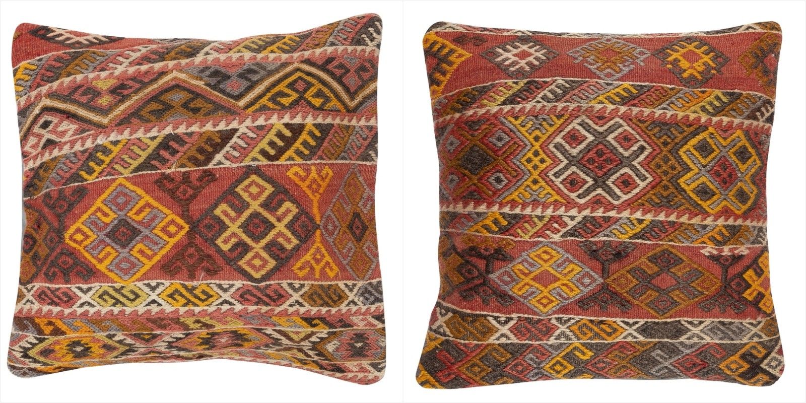 20"X20" Set Of 2 Hand Woven Kilim Cushion Covers. A Pair Of Lace Pillow Covers