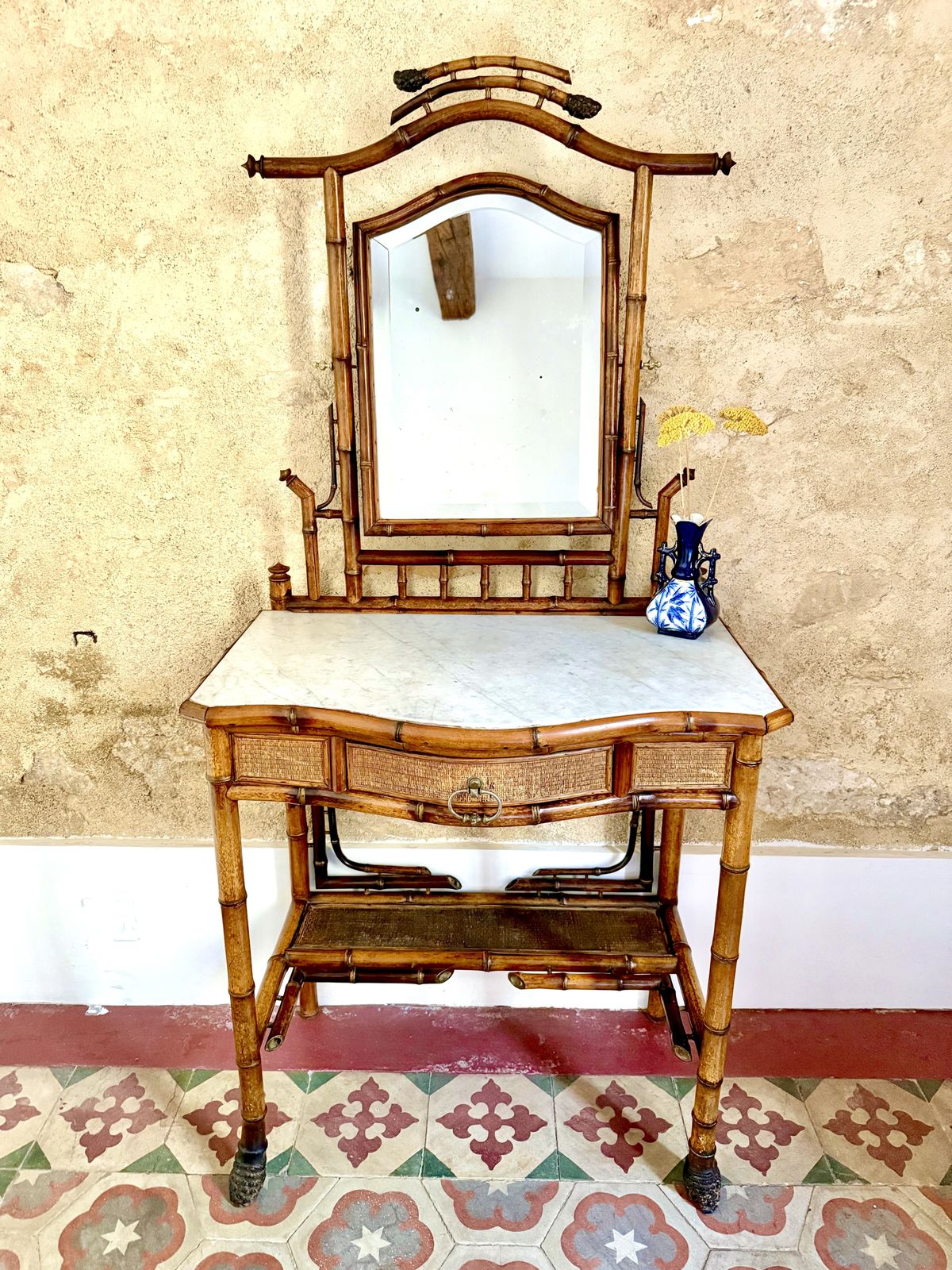 C19th French Bamboo & Marble Washstand Dresser photo furniture