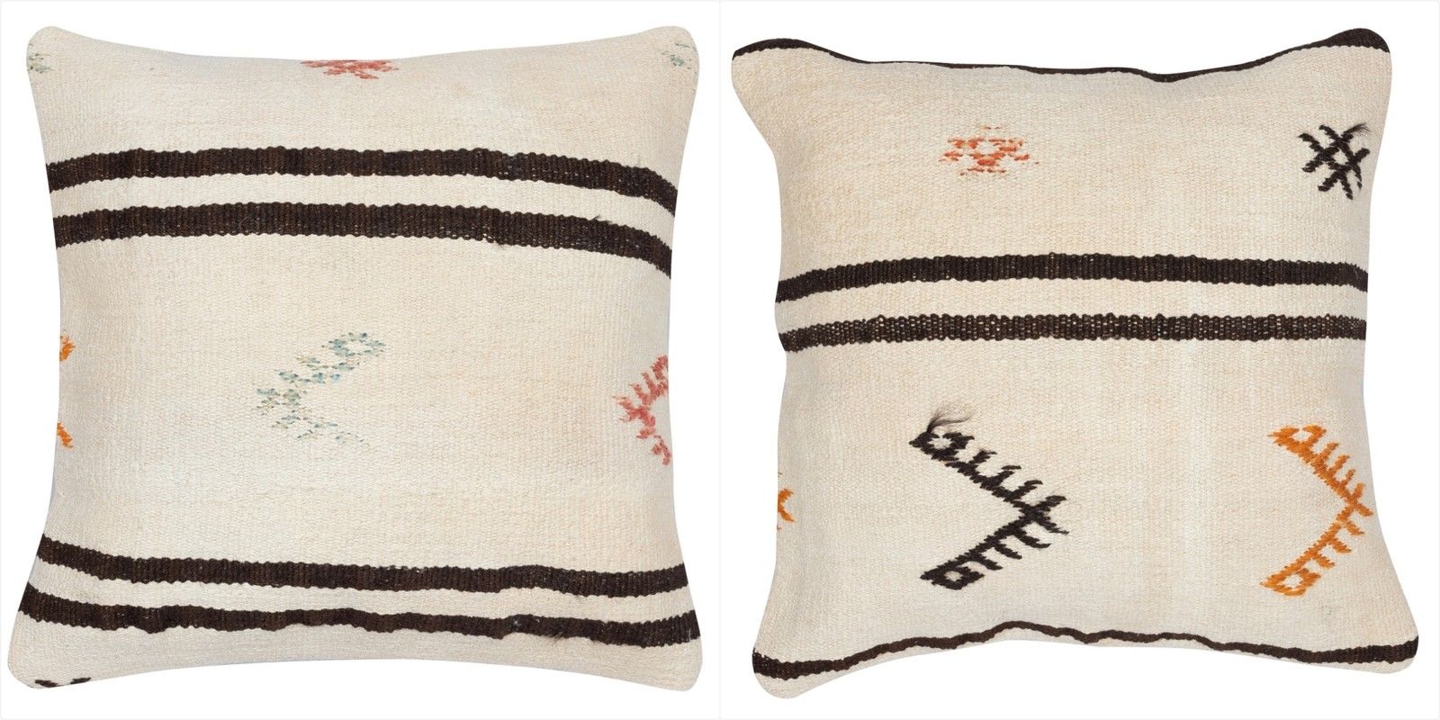20"X20" Set Of 2 Hand Woven Hemp Kilim Cushion Covers. Vintage Throw Pillows
