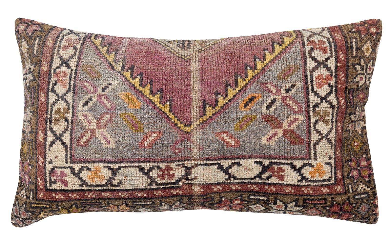 16"X28" Hand Knotted Wool Rug Lumbar Pillow Cover. Turkish Accent Pillow Cover