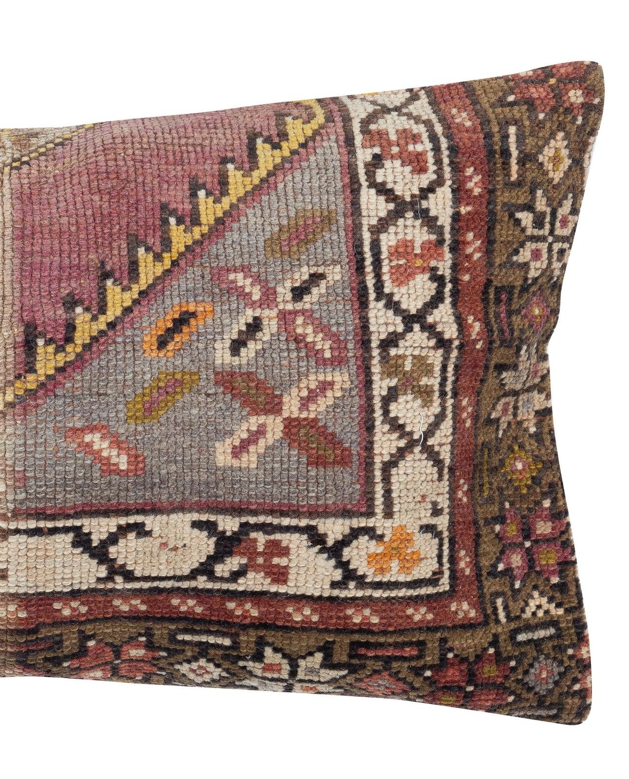 16"X28" Hand Knotted Wool Rug Lumbar Pillow Cover. Turkish Accent Pillow Cover photo for sale