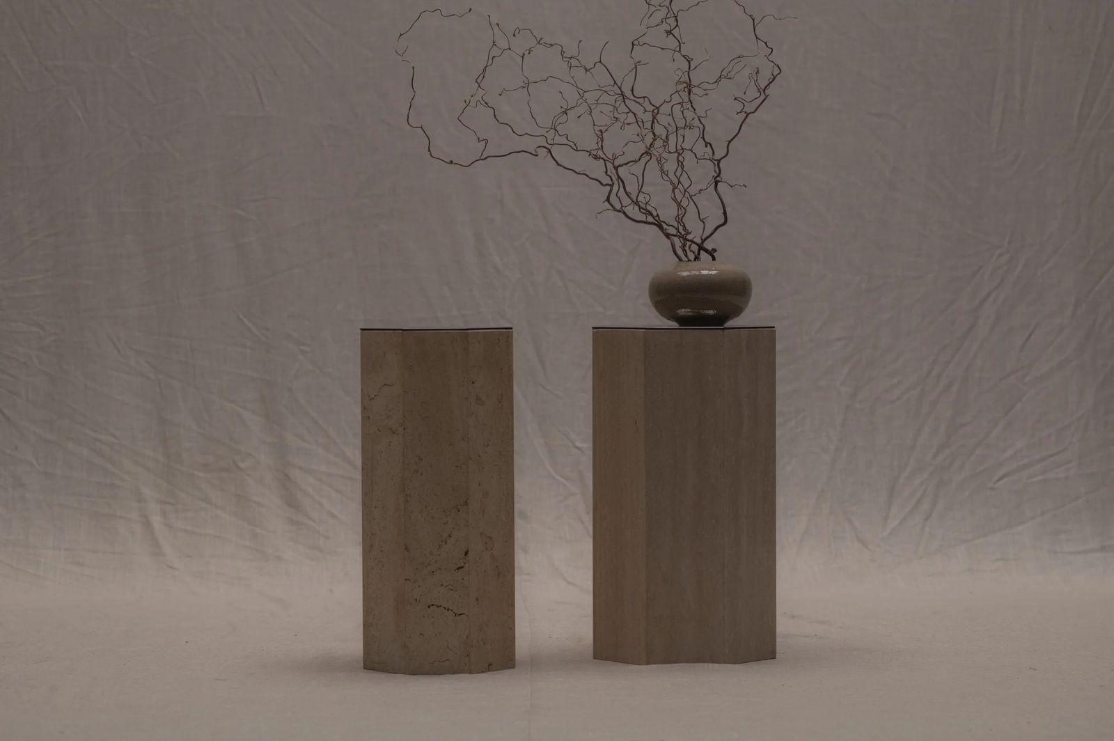 Set Of Two Travertine Pedestals — Italy, 1970s photo for sale