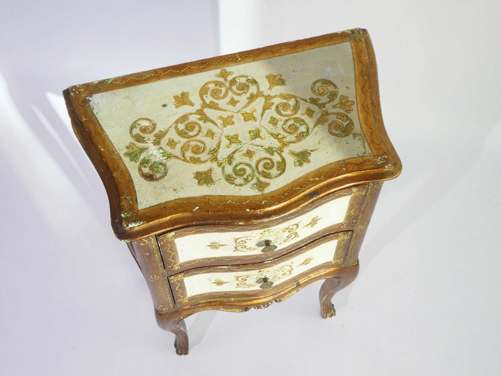 Small Vintage Florentine Chest Of Drawers, Wooden Gold Gilt Italian Side Table, Nightstand photo Furniture