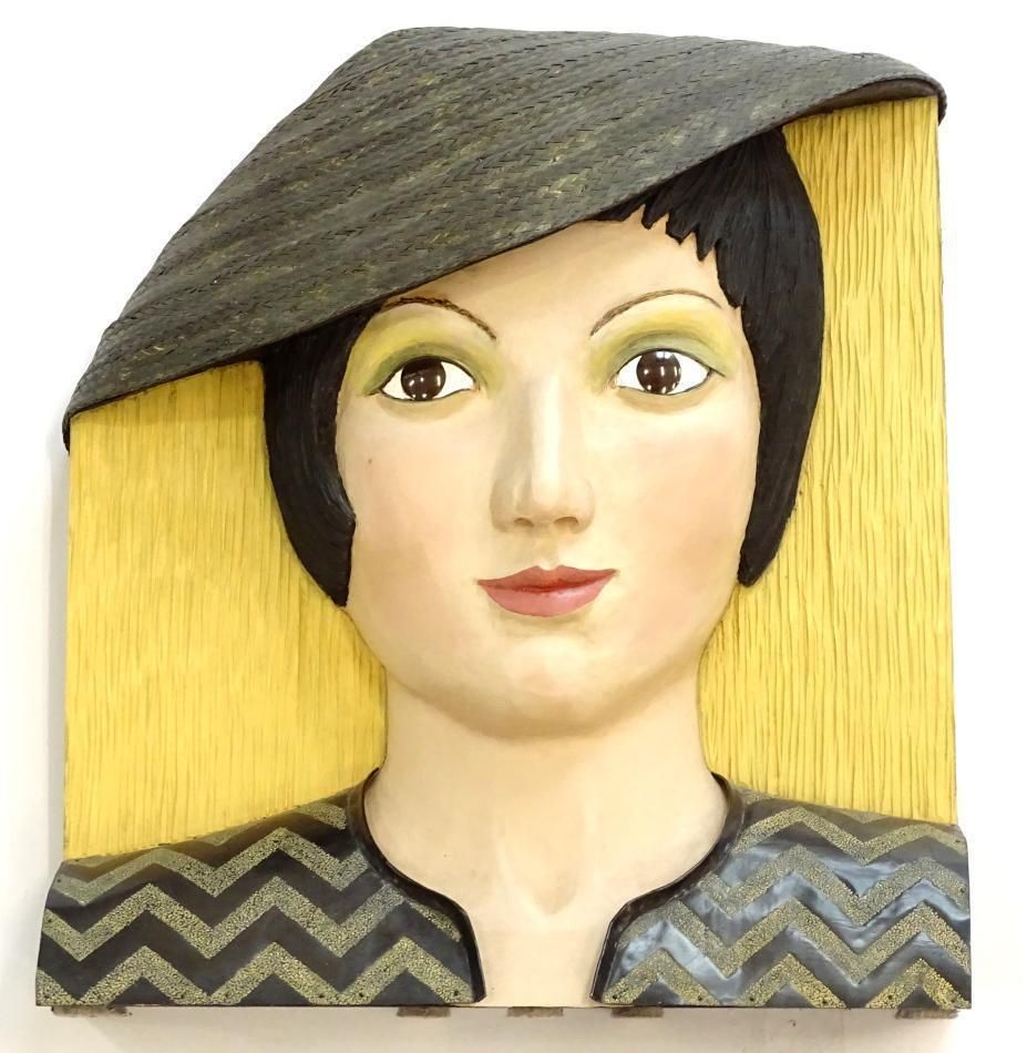Eye Catching Sculpture By Caroline Matthaei   Sculpted Limewood Head, Copper Repoussage, Oil Painted Detail "Thea"