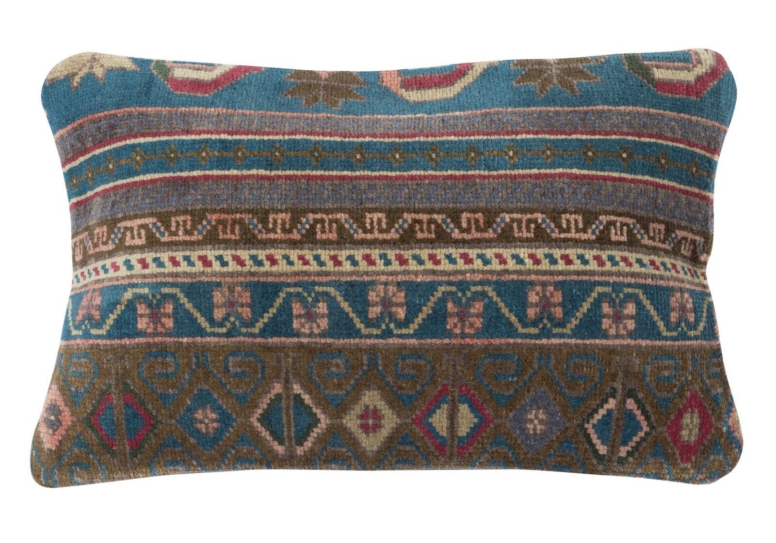 13"X20" Handmade Turkish Wool Rug Cushion Cover. Vintage Toss Pillow Cover