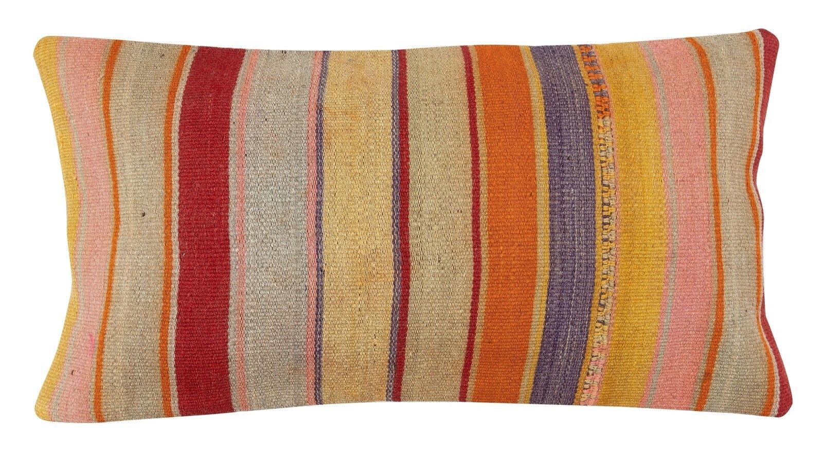 14"X28" Vintage Kilim Lumbar Pillow Cover. Hand Woven Turkish Cushion Covers